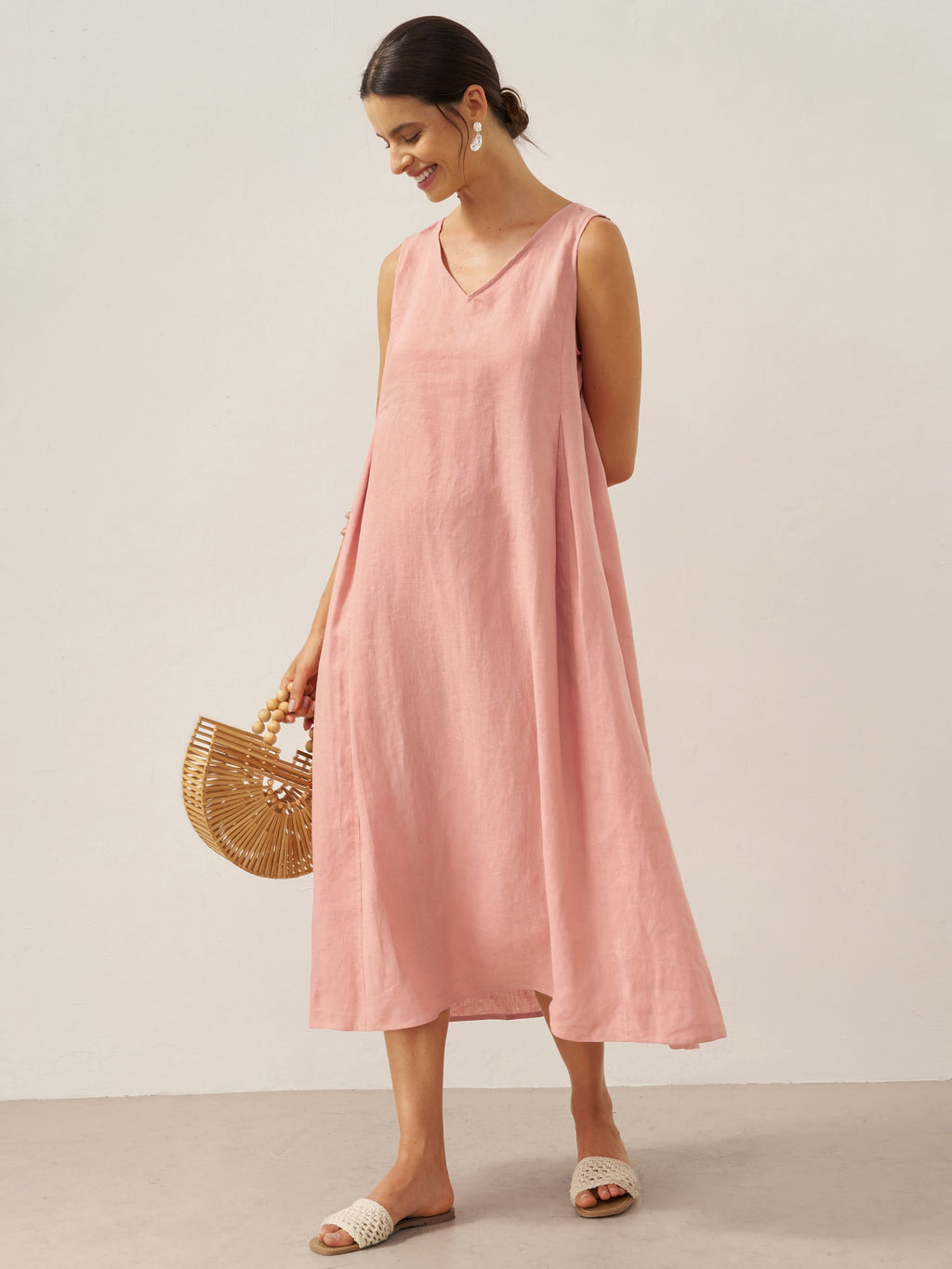 LINTICO 100% Linen Sleeveless A-Line Maxi Dress TARA — back view