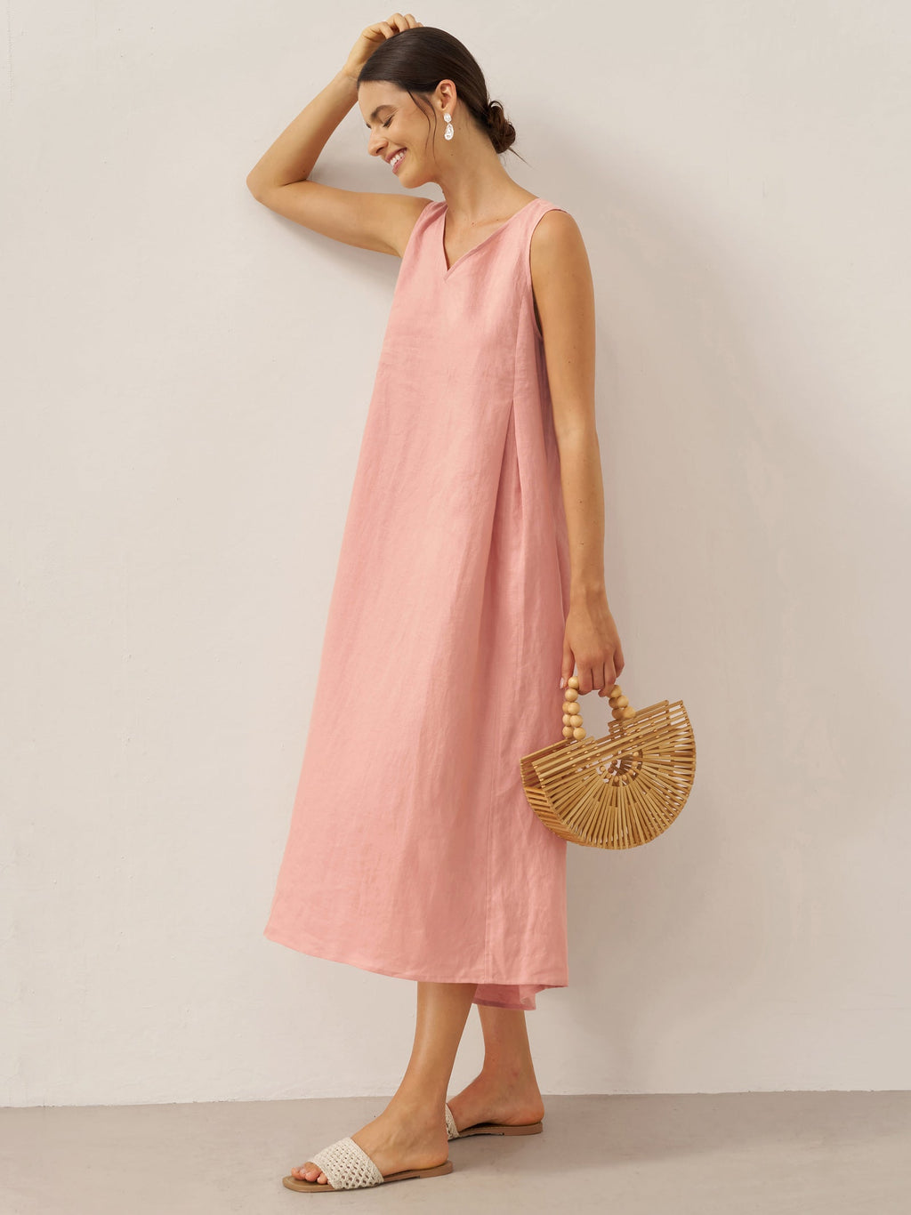 LINTICO 100% Linen Sleeveless A-Line Maxi Dress TARA — alternative angle