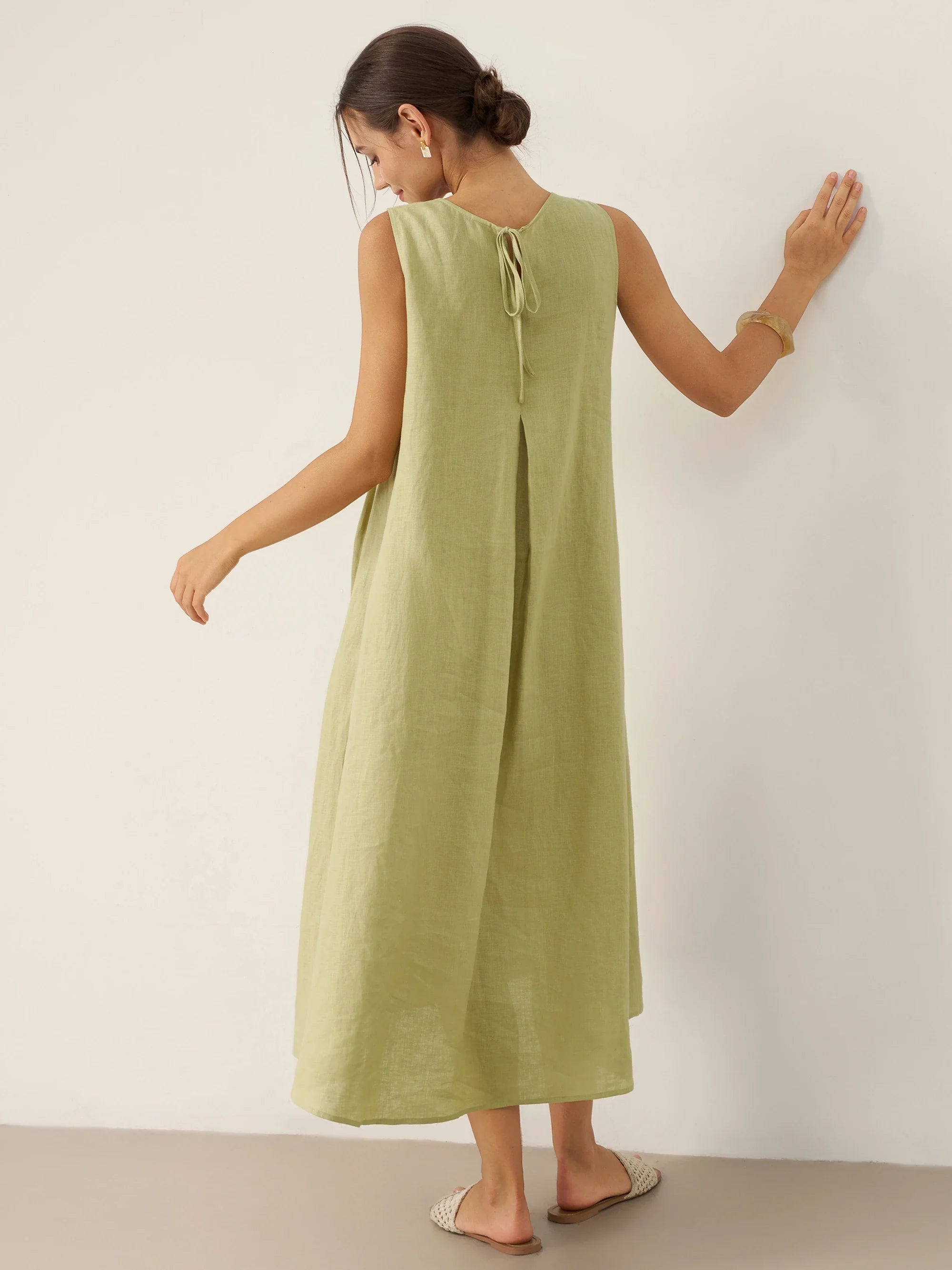 LINTICO 100% Linen Sleeveless A-Line Maxi Dress TARA — detail shot 6
