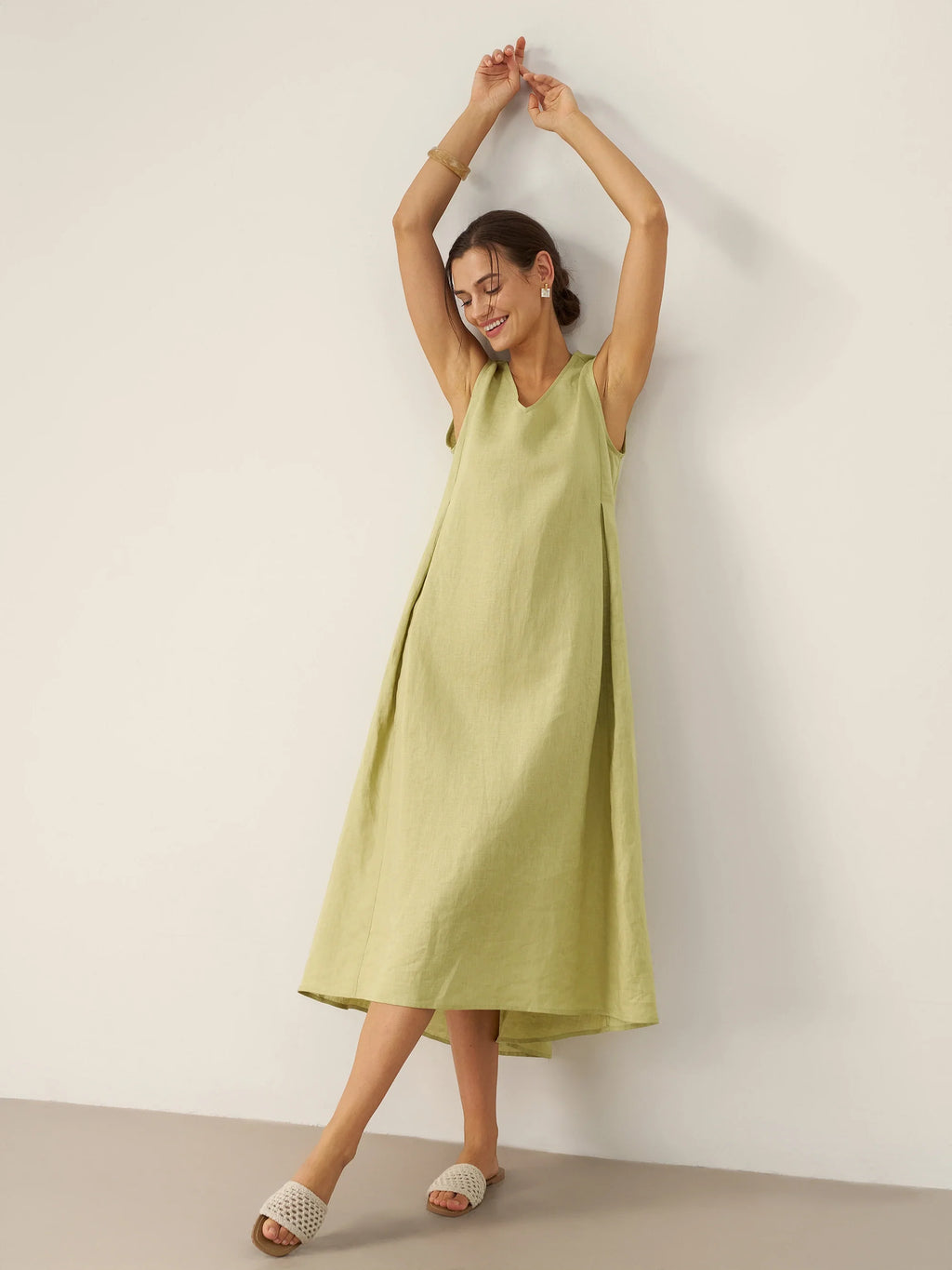 LINTICO 100% Linen Sleeveless A-Line Maxi Dress TARA — detail shot 10