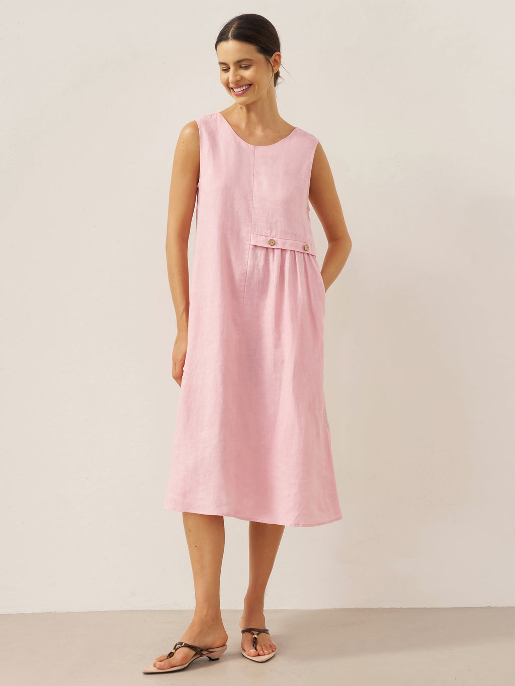 LINTICO 100% Linen Sleeveless Accordion Pleat Midi Dress TINA — main product shot