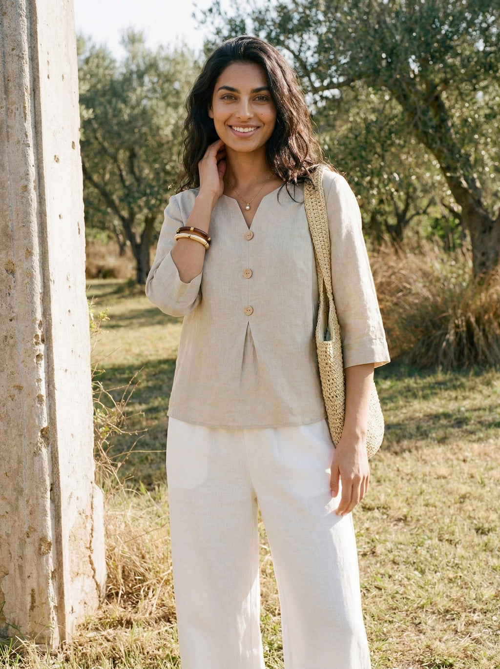 LINTICO 100% Linen Split Neck Inverted Pleat Top TABITHA — packaging
