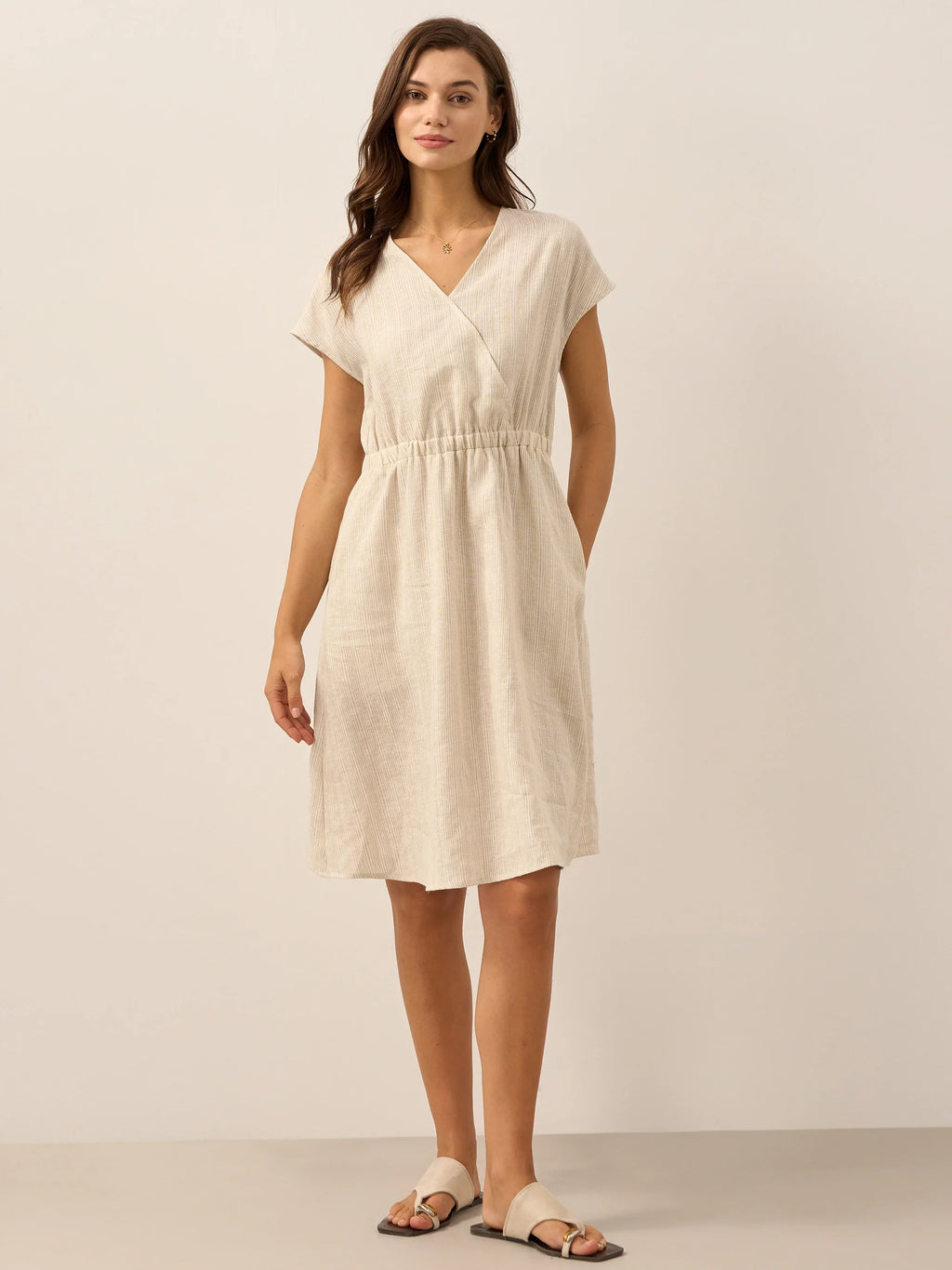 LINTICO 100% Linen Striped Elastic-Waist Midi Dress ARIA — size reference