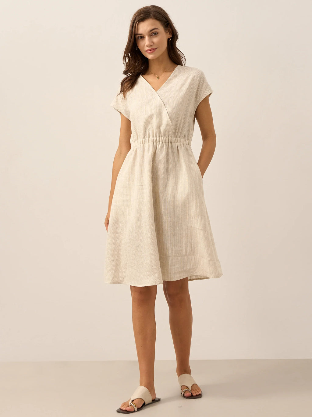 LINTICO 100% Linen Striped Elastic-Waist Midi Dress ARIA — comparison shot