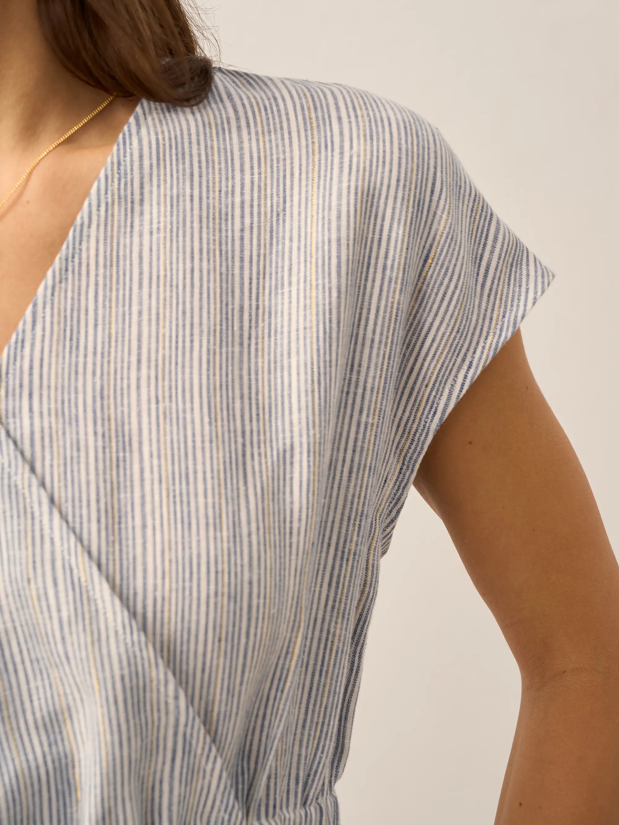 LINTICO 100% Linen Striped Elastic-Waist Midi Dress ARIA — alternative angle