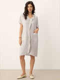 LINTICO 100% Linen Striped Ruffle Placket Shirt Dress GLORIA — main product shot
