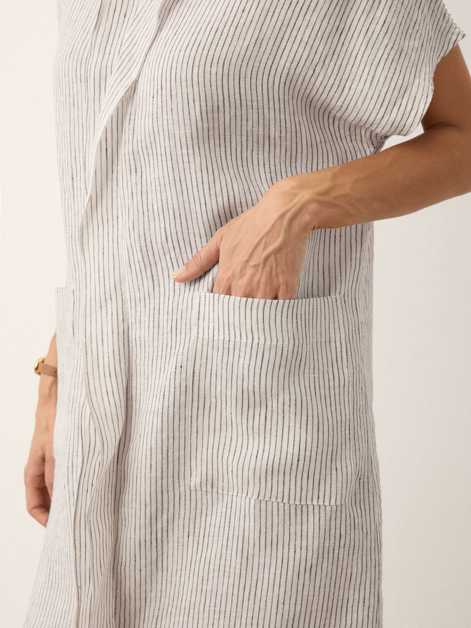 LINTICO 100% Linen Striped Ruffle Placket Shirt Dress GLORIA — back view