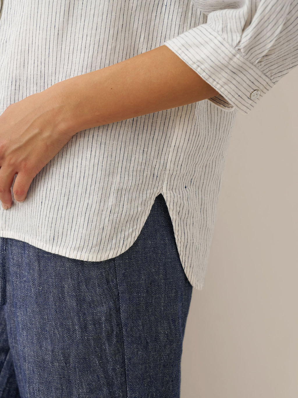 LINTICO 100% Linen Striped Three-Quarter Sleeve Shirt SKYLAR — detail shot 9
