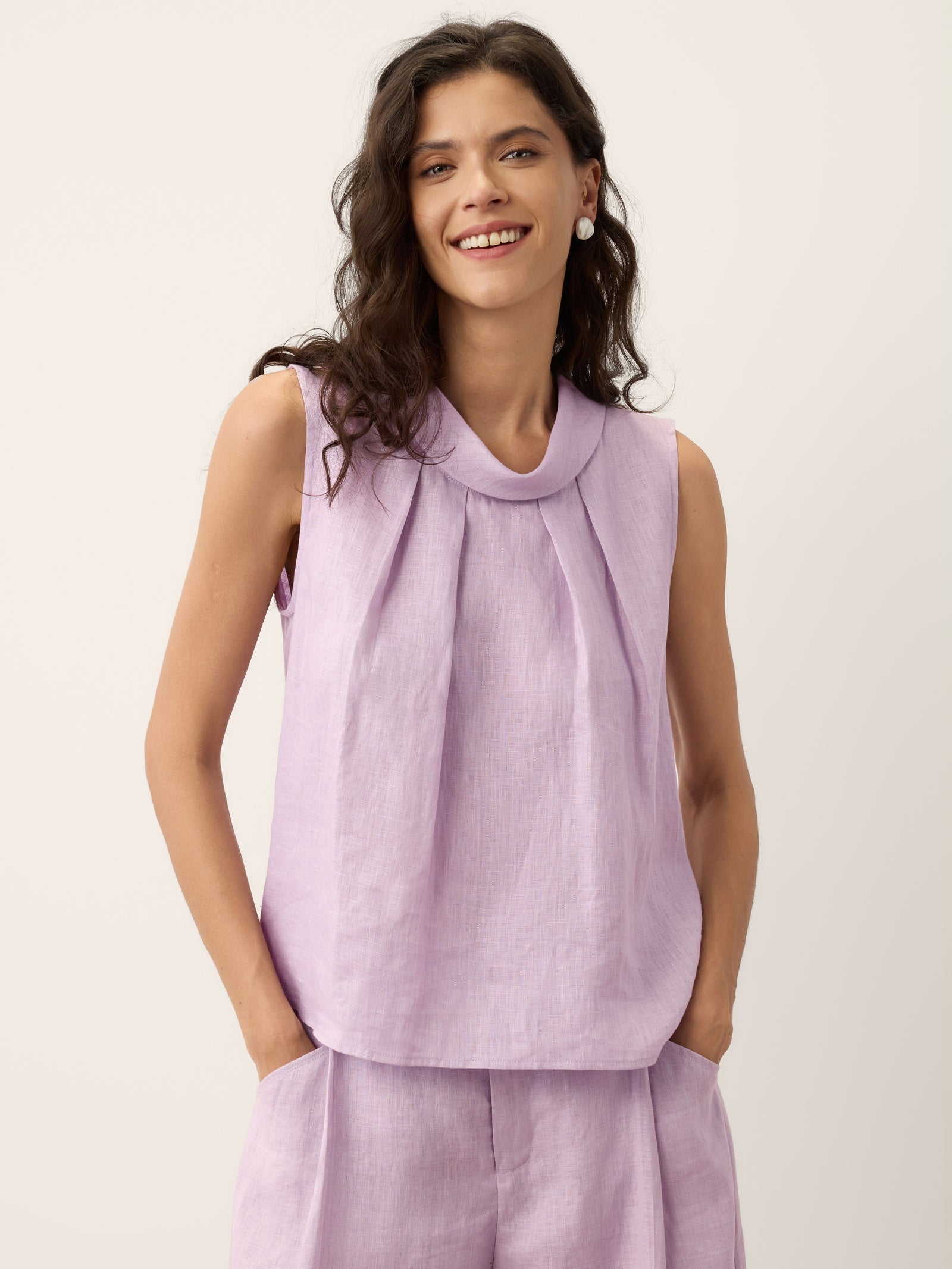 LINTICO 100% Linen Structured Collar Sleeveless Blouse BLAIR — detail shot 8