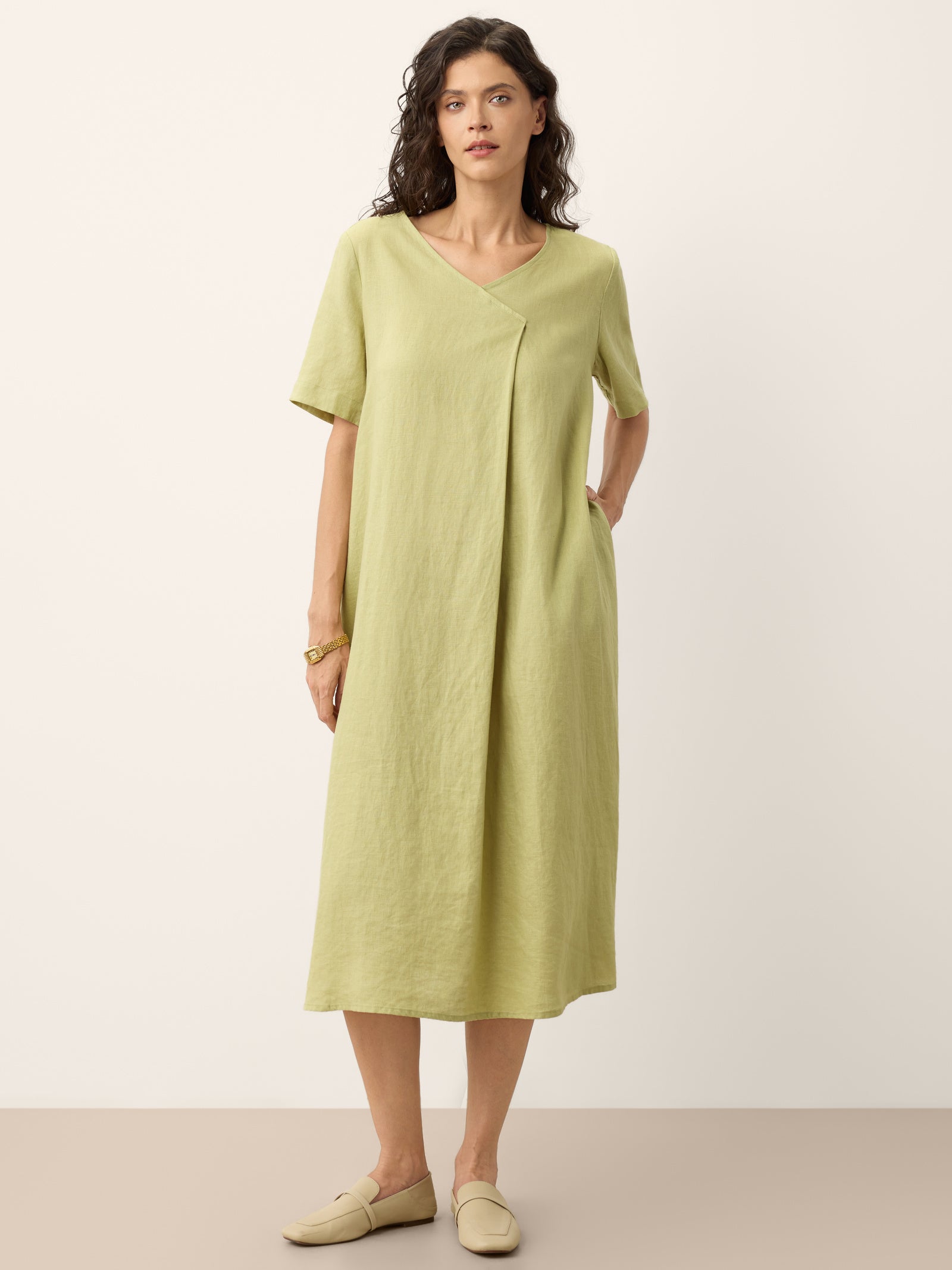 LINTICO 100% Linen Surplice Neck A Line Maxi Dress JUDITH — main product shot