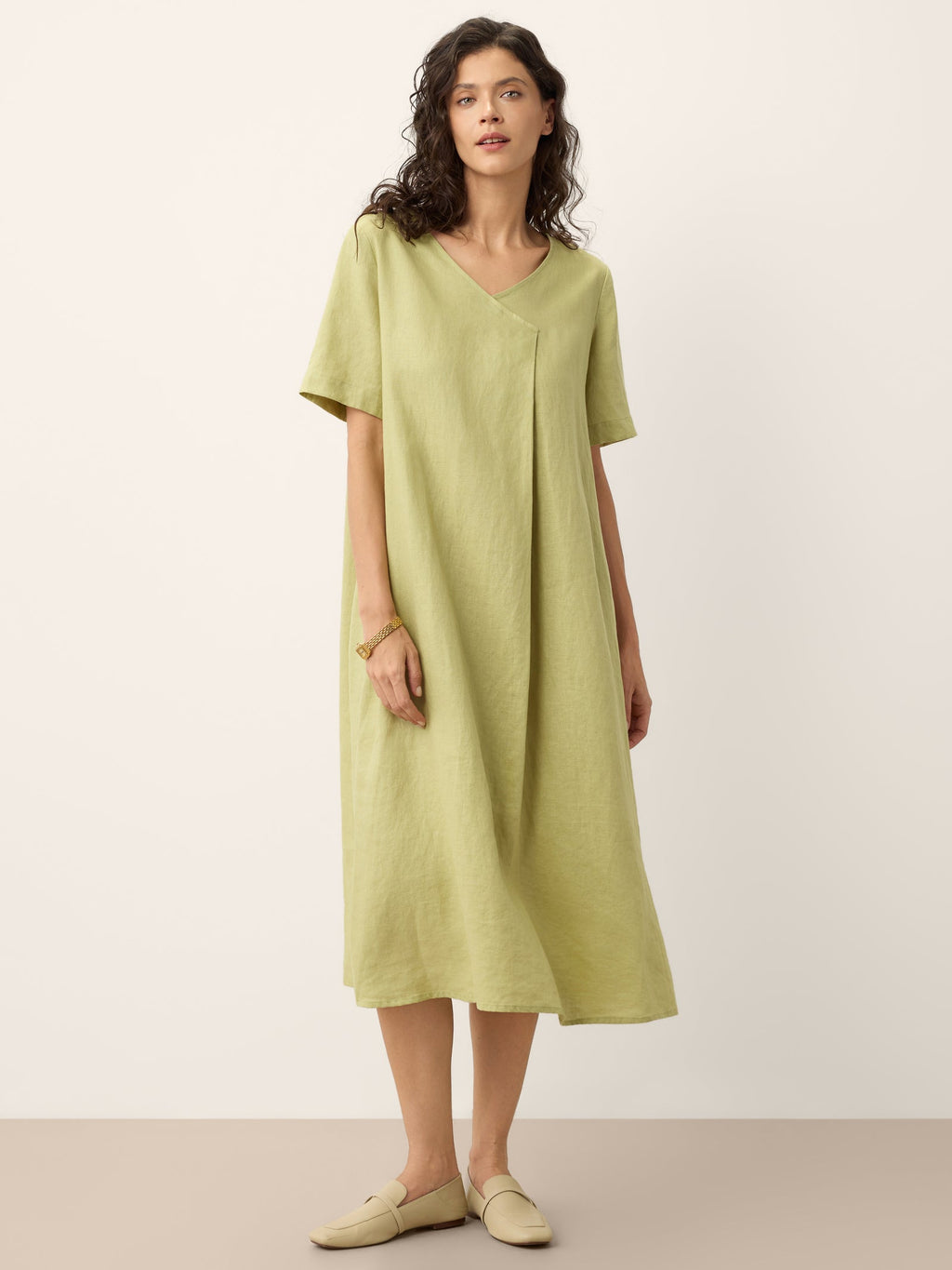 LINTICO 100% Linen Surplice Neck A Line Maxi Dress JUDITH — size reference