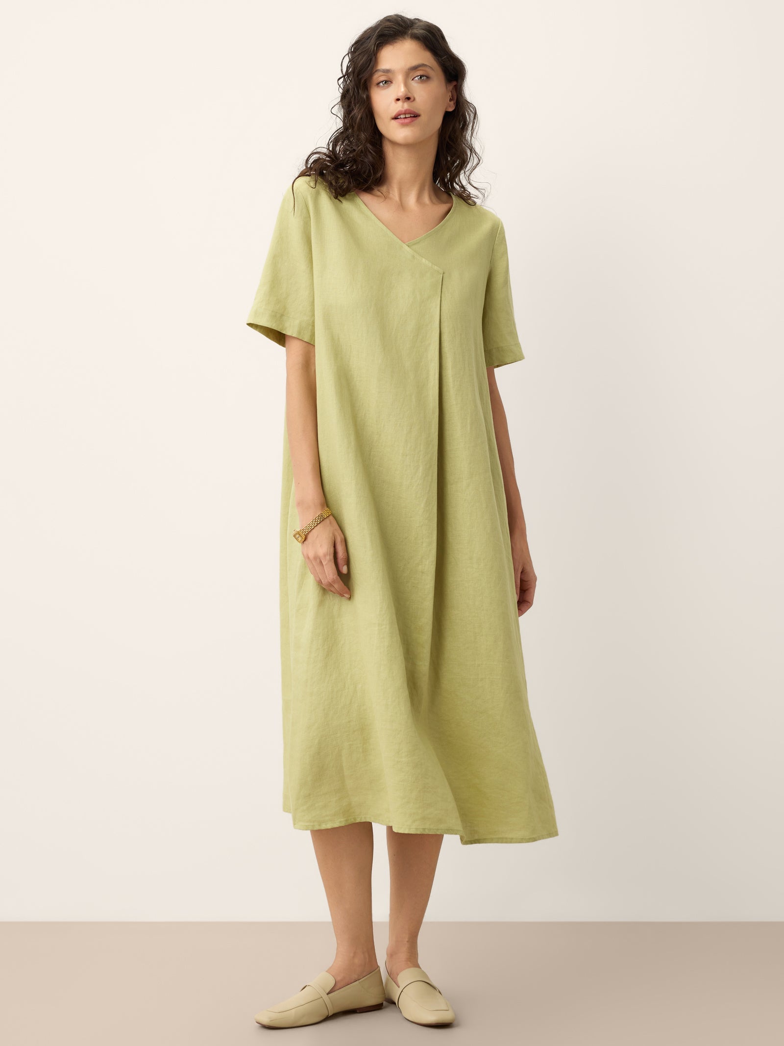 LINTICO 100% Linen Surplice Neck A Line Maxi Dress JUDITH — size reference