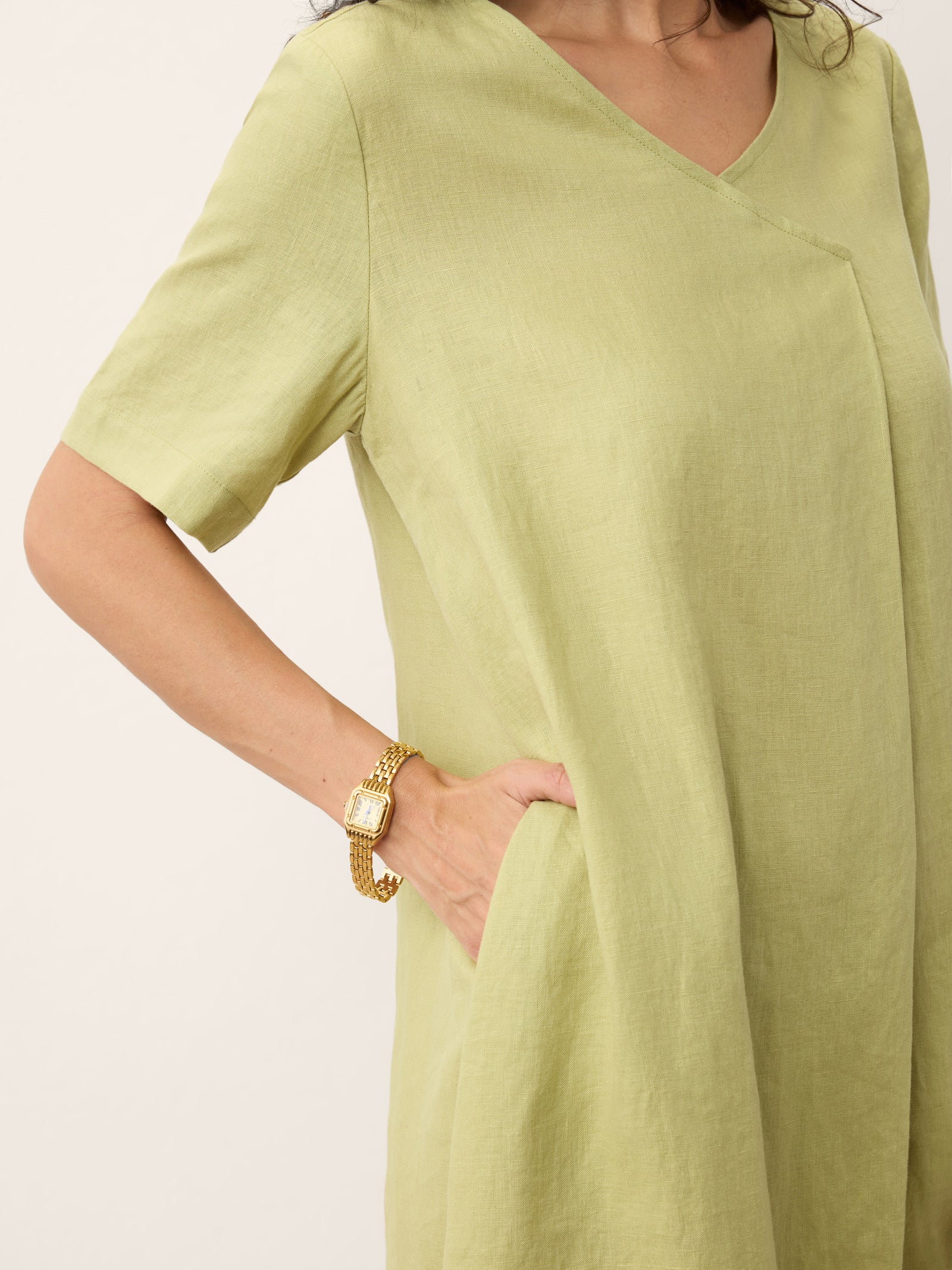 LINTICO 100% Linen Surplice Neck A Line Maxi Dress JUDITH — alternative angle