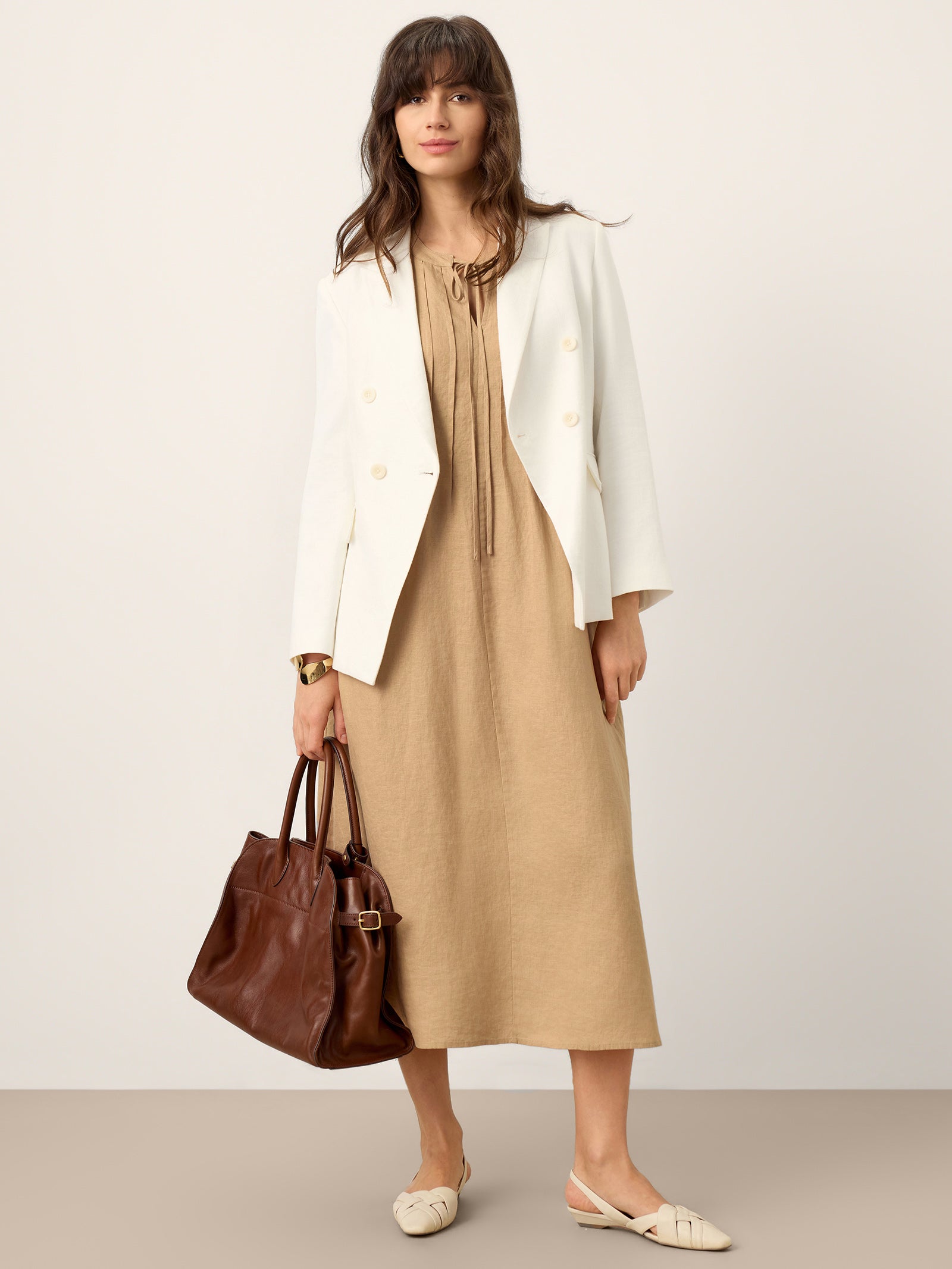 LINTICO 100% Linen Sleeveless Tie-Neck Pintucked Maxi Dress MILLICENT — detail shot 6