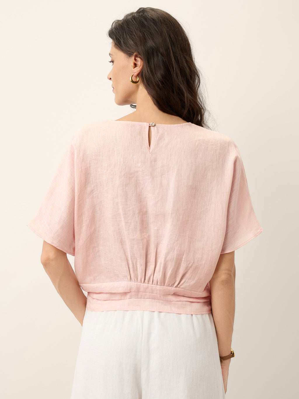 LINTICO 100% Linen Tie Front Drop Shoulder Top PAULA — size reference
