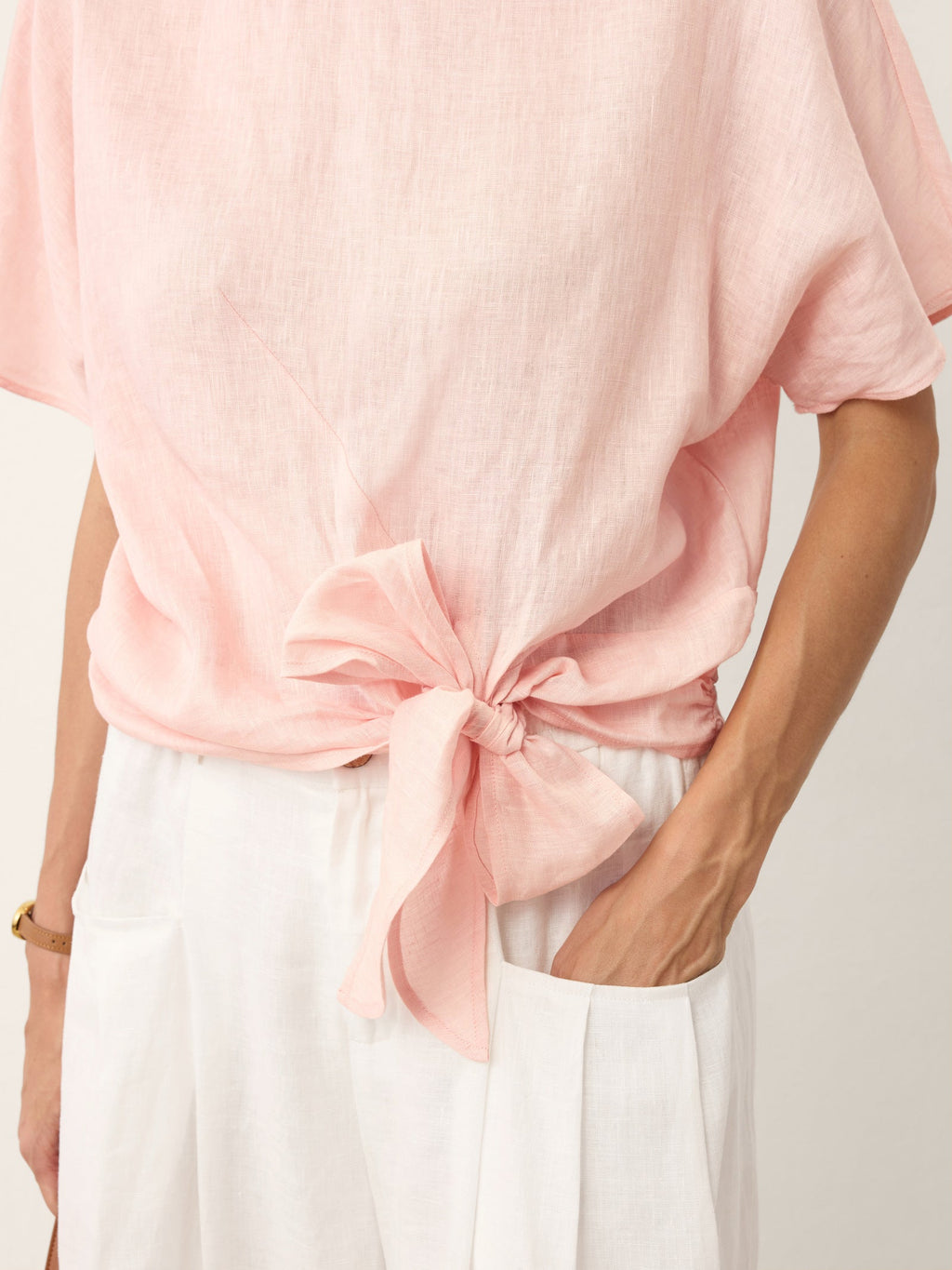 LINTICO 100% Linen Tie Front Drop Shoulder Top PAULA — back view