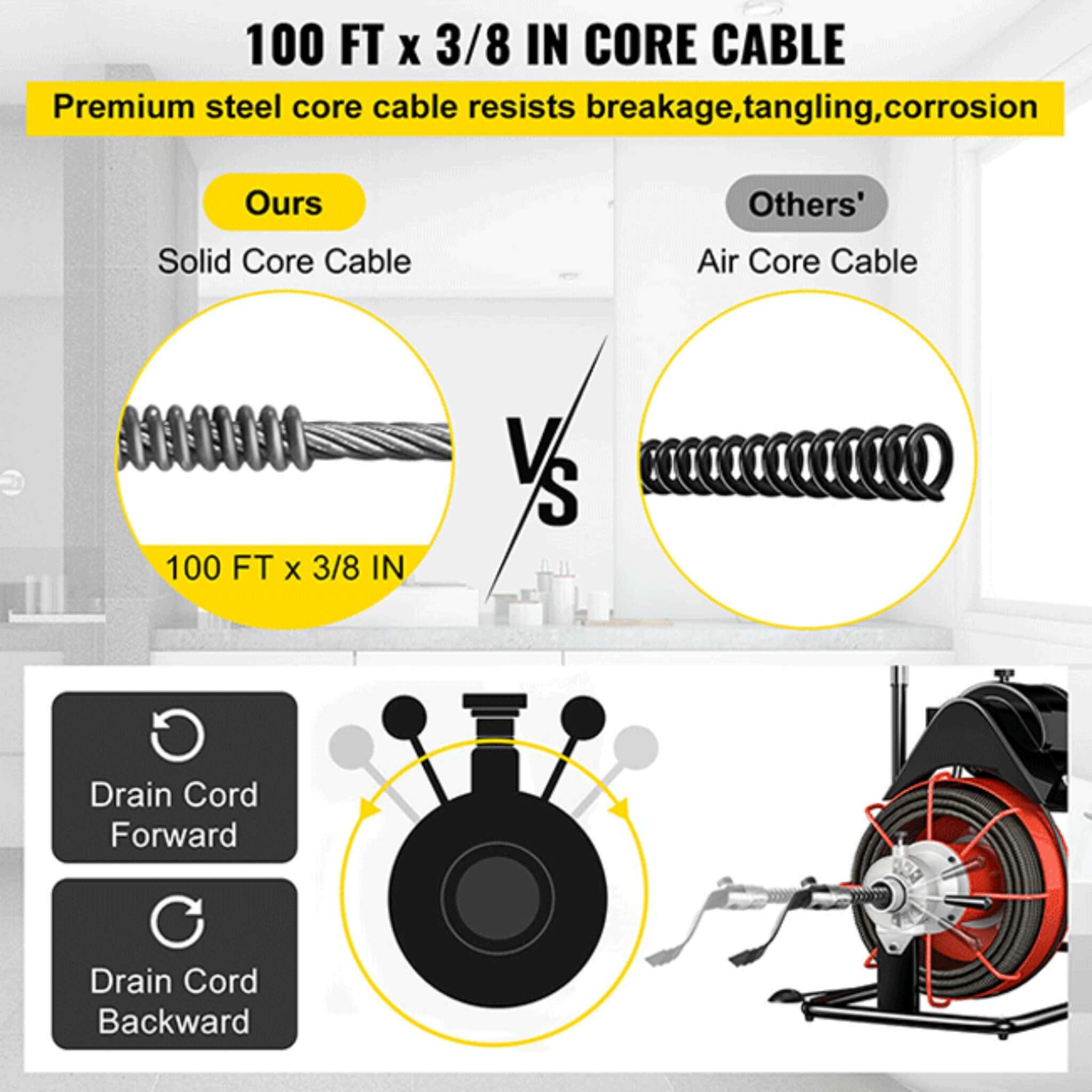 [100FTX3/8"] Electric Sewer Drain Cleaner Snake Clog Machine W/ Cutter (SAK53785) – SAKSBY WHOLESALE, view 11