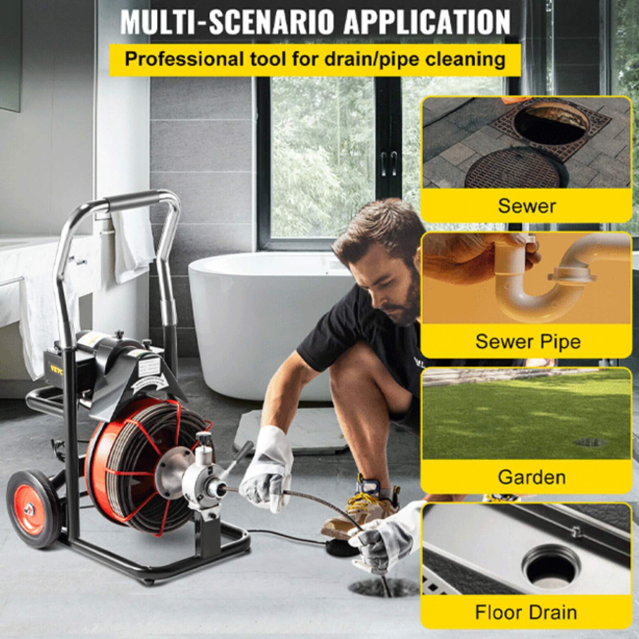 [100FTX3/8"] Electric Sewer Drain Cleaner Snake Clog Machine W/ Cutter (SAK53785) – SAKSBY WHOLESALE, view 10