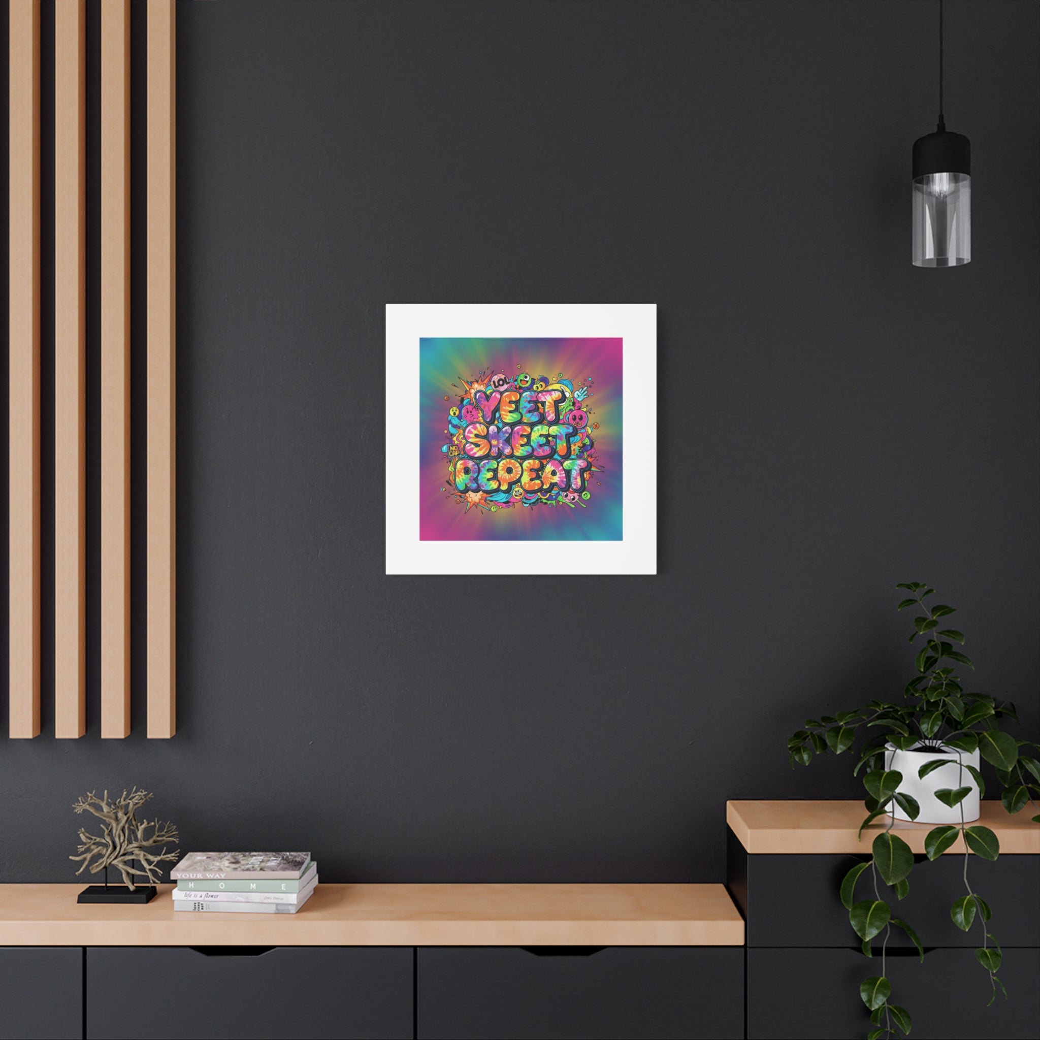 Yeet Skeet Repeat Canvas | Slogan & Glitch Graphic, Meme Phrase Wall Art