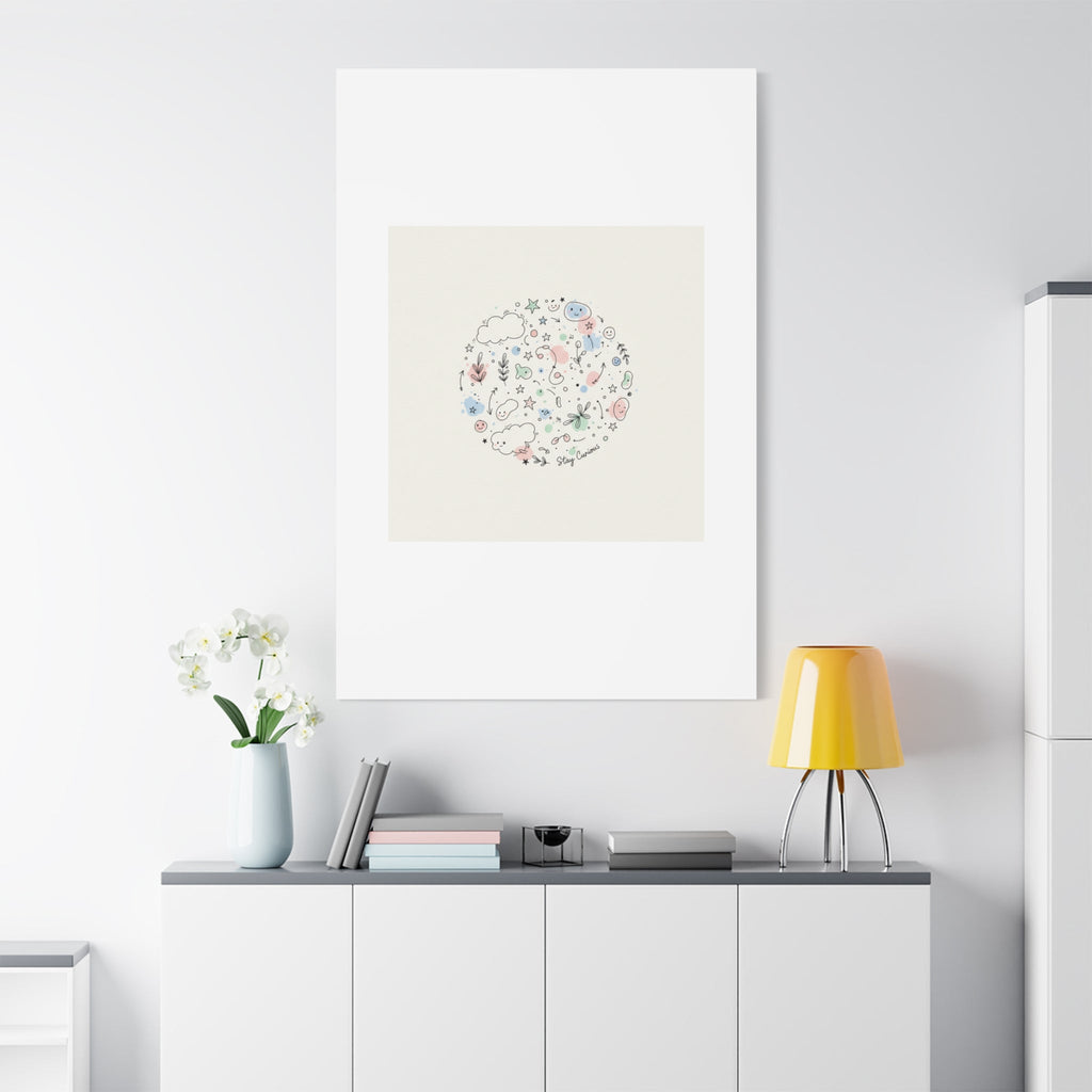 Doodle Circle Line Drawing Matte Canvas, Hand-Drawn Sketch Art