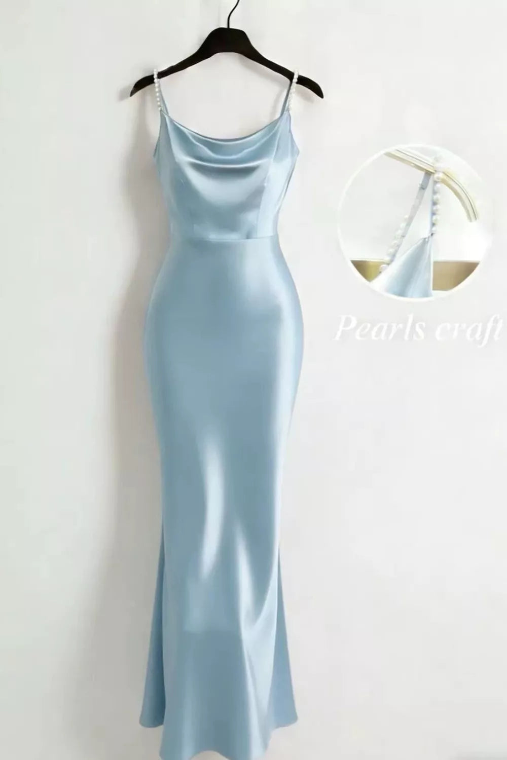 Pearl Strap Cowl Neck Satin Maxi Dress
