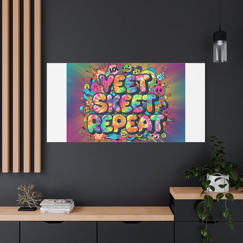 Yeet Skeet Repeat Canvas | Slogan & Glitch Graphic, Meme Phrase Wall Art