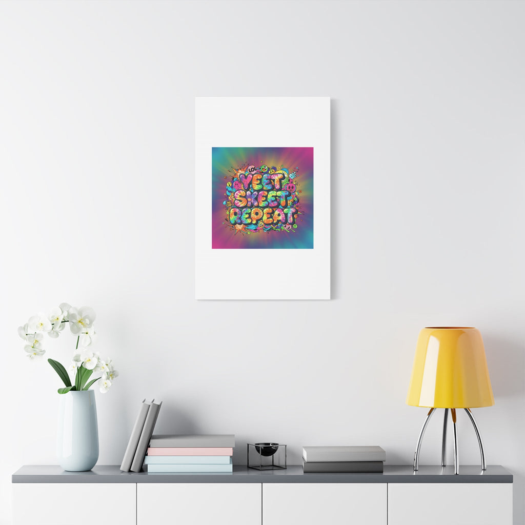 Yeet Skeet Repeat Canvas | Slogan & Glitch Graphic, Meme Phrase Wall Art