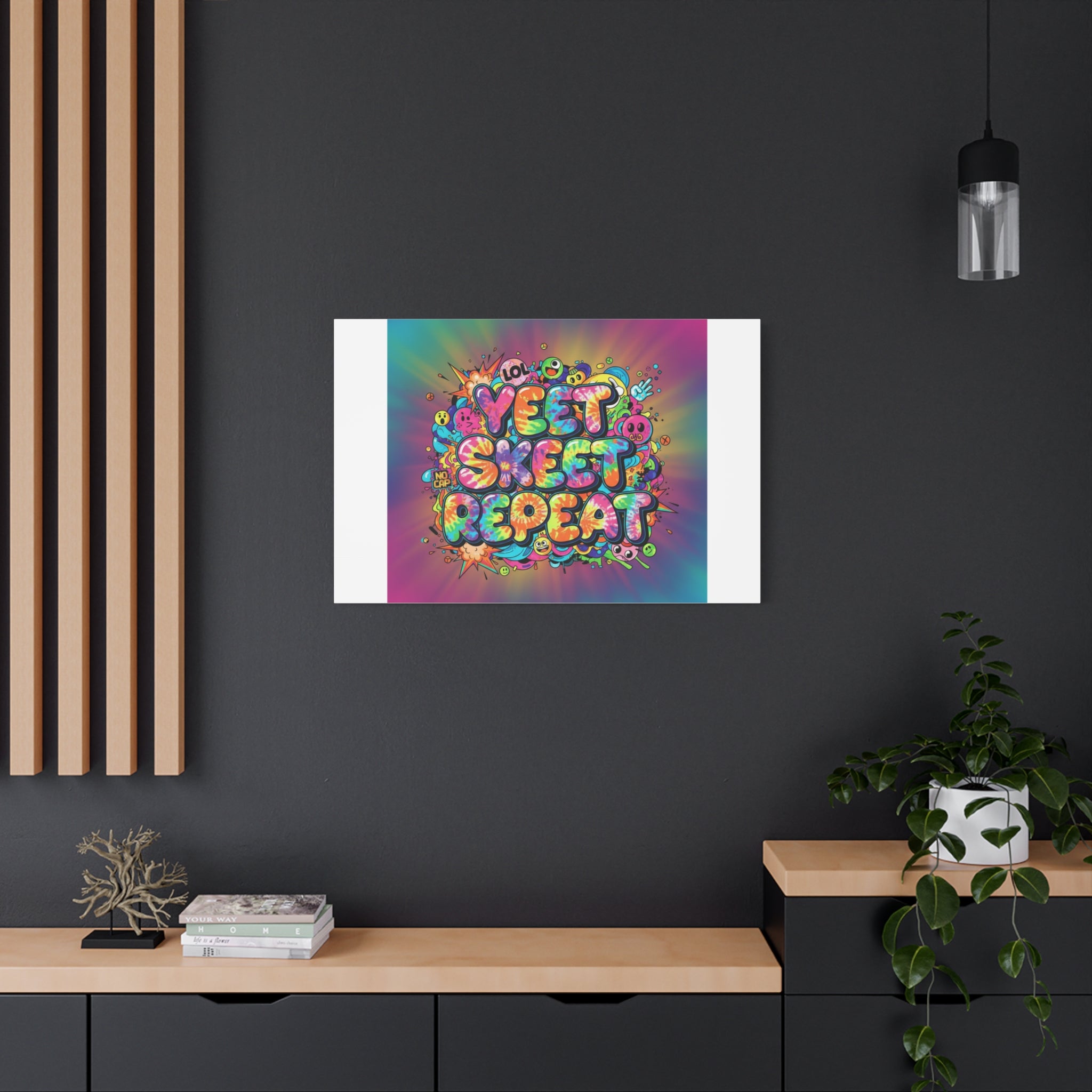 Yeet Skeet Repeat Canvas | Slogan & Glitch Graphic, Meme Phrase Wall Art