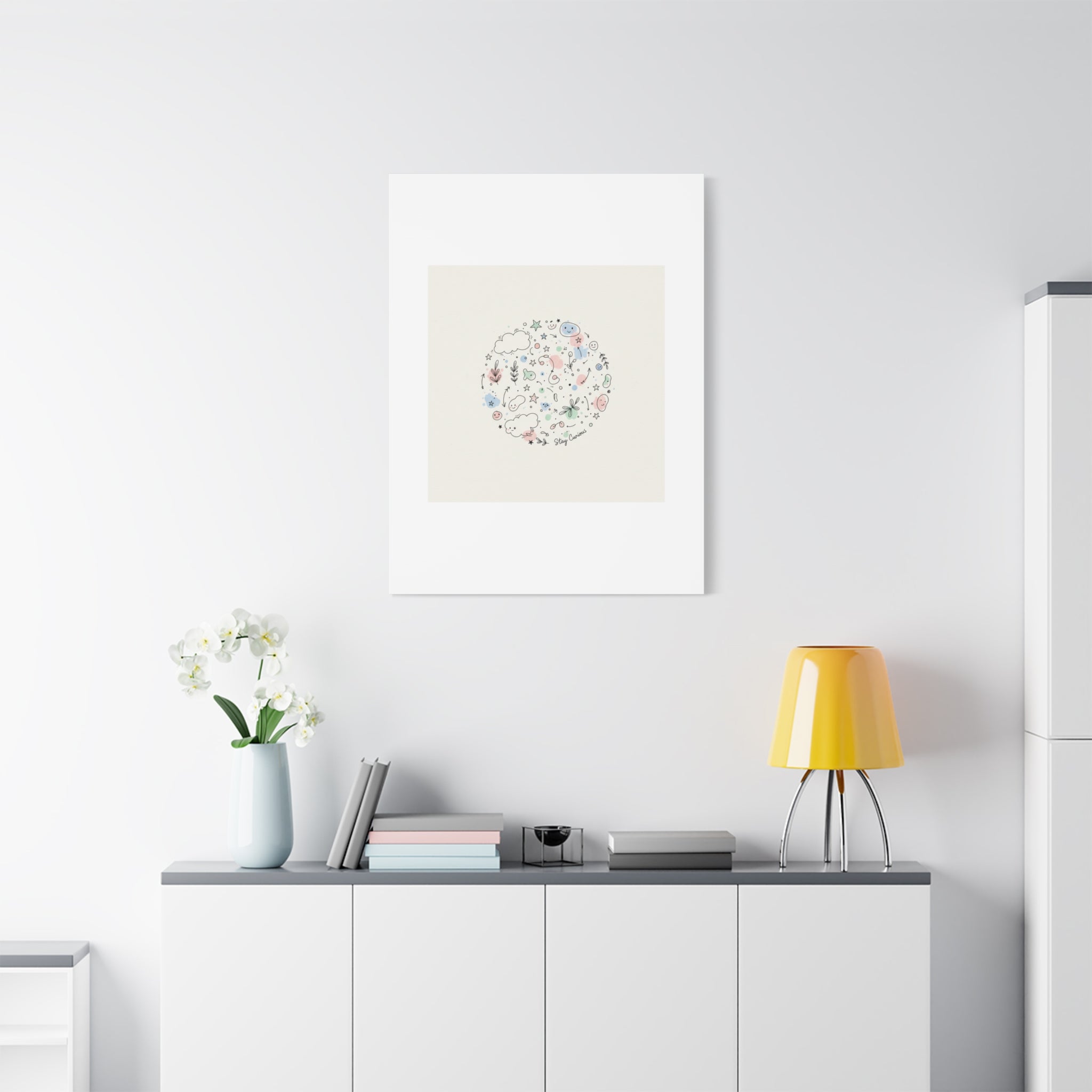 Doodle Circle Line Drawing Matte Canvas, Hand-Drawn Sketch Art