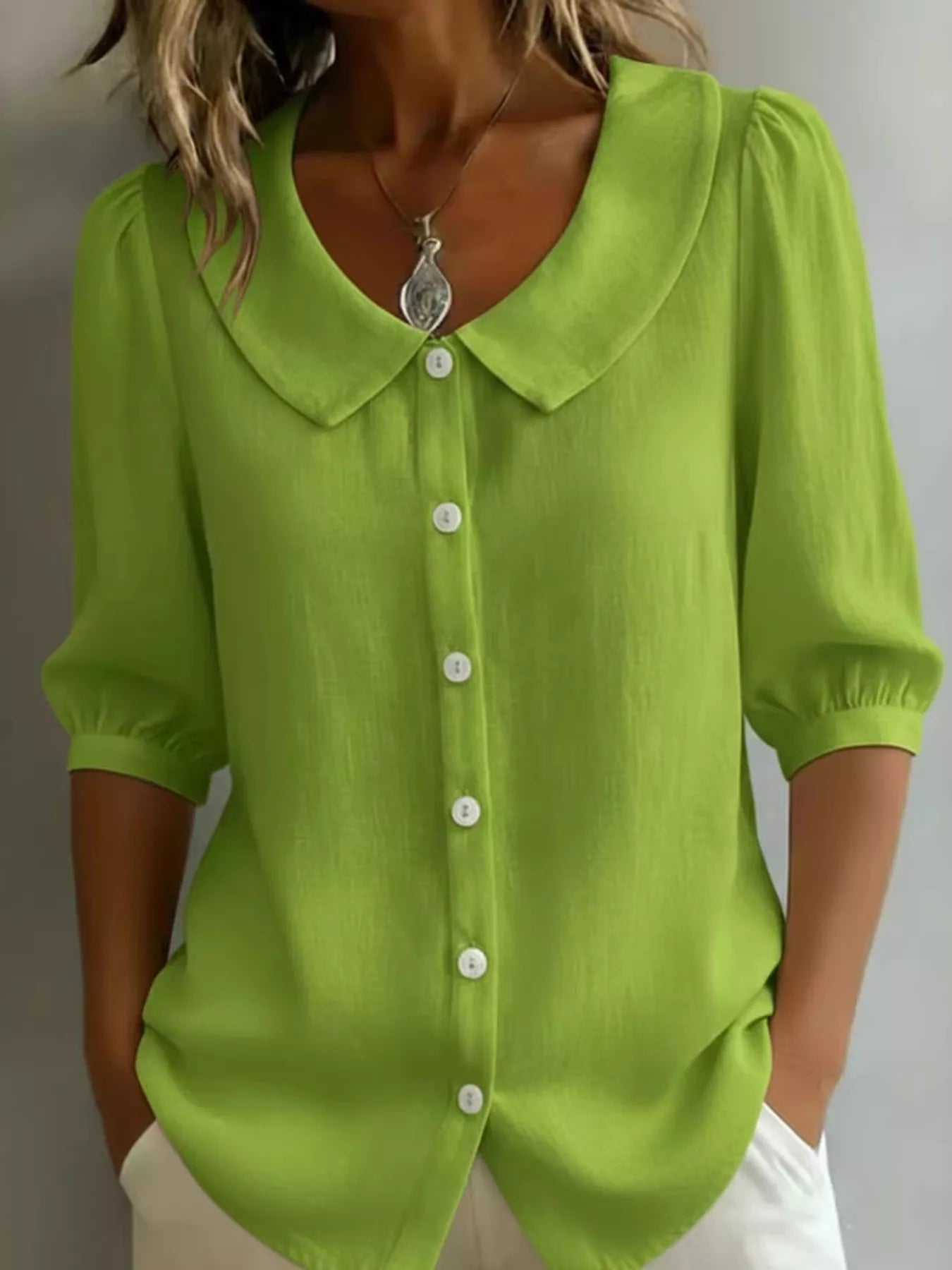 Full Size Peter Pan Collar Button Up Shirt Plus Size