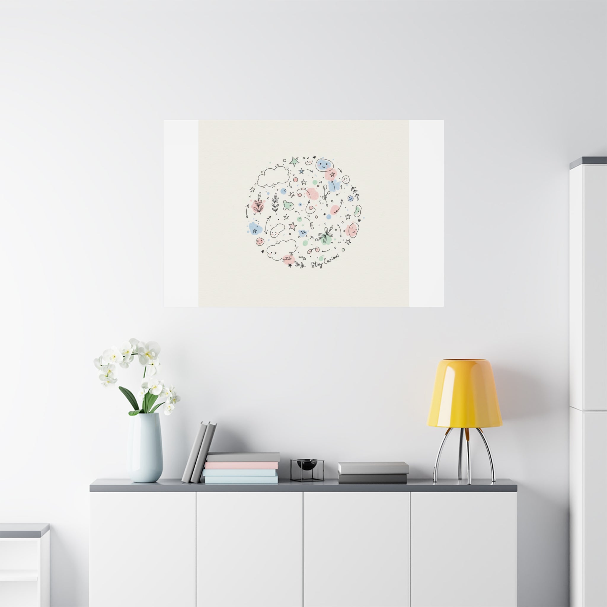 Doodle Circle Line Drawing Matte Canvas, Hand-Drawn Sketch Art
