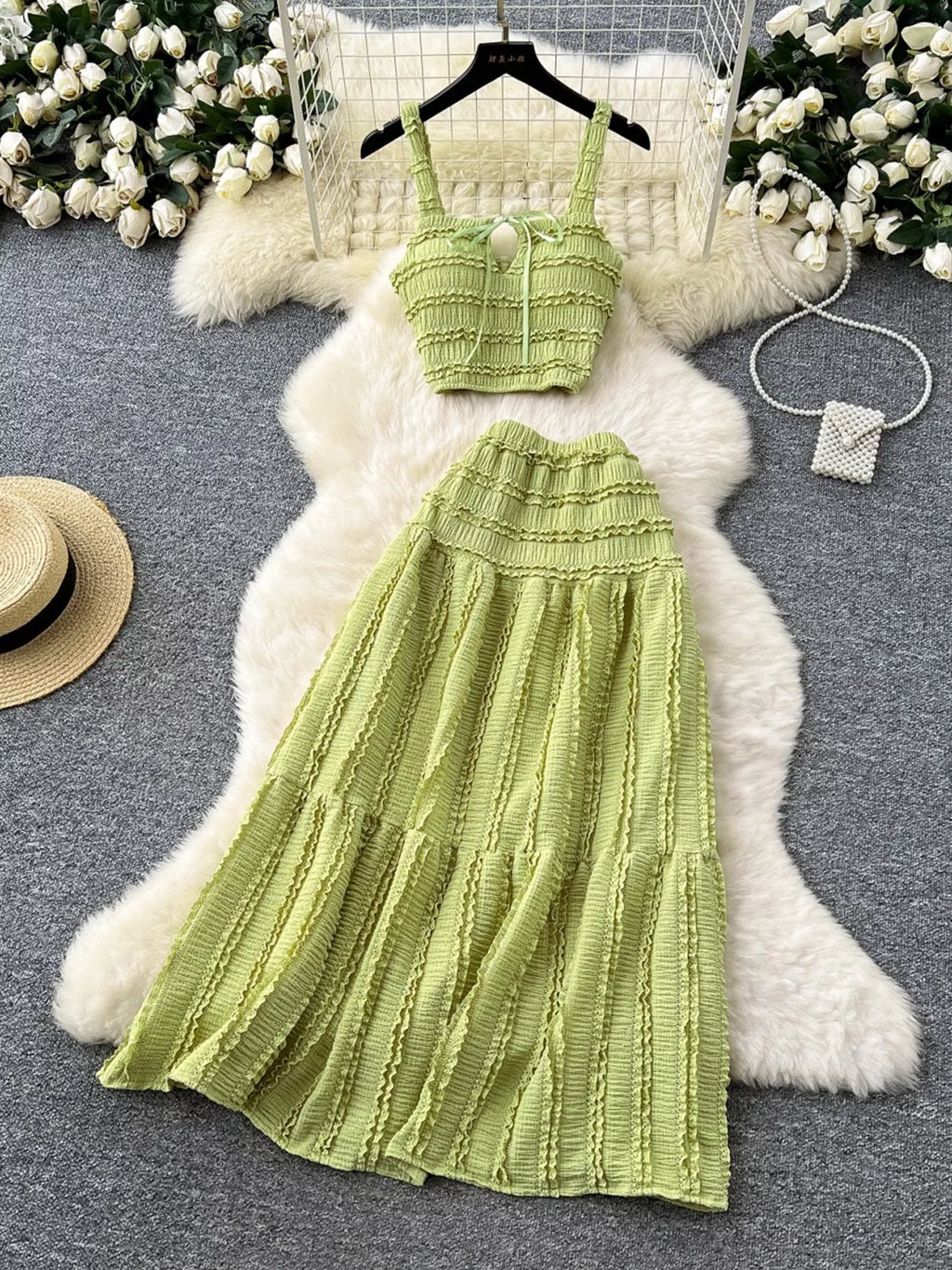 Ruched Crop Top and Maxi Skirt Set