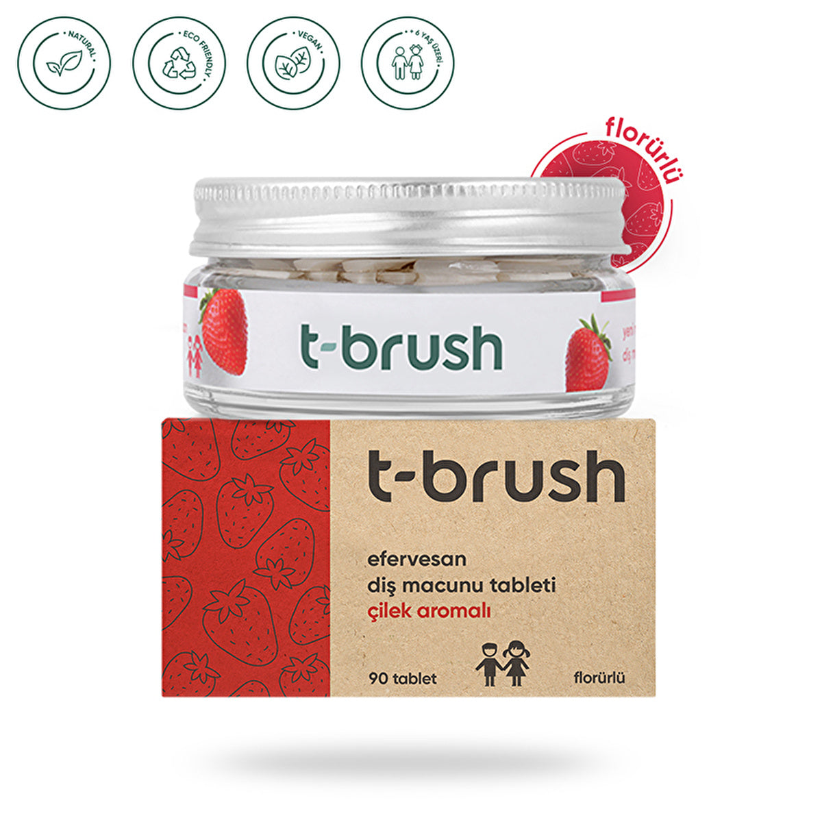 T-Brush Strawberry Flavored Toothpaste Tablets - Fluoride | Vegan