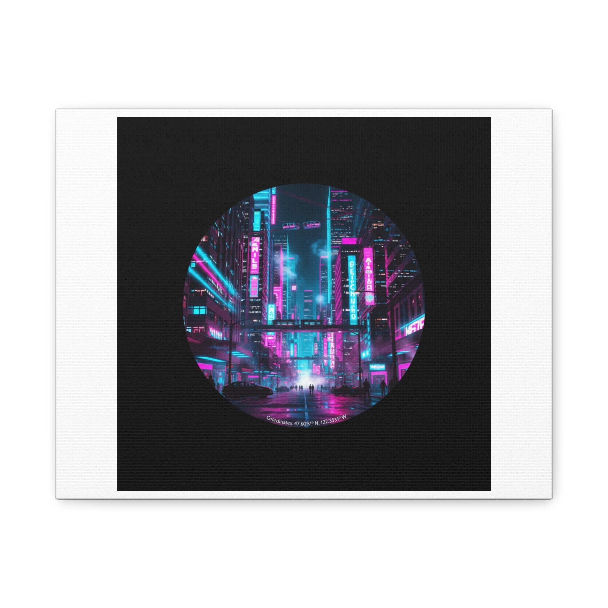 Neon Cyberpunk Cityscape Canvas | synthwave skyline, future city art