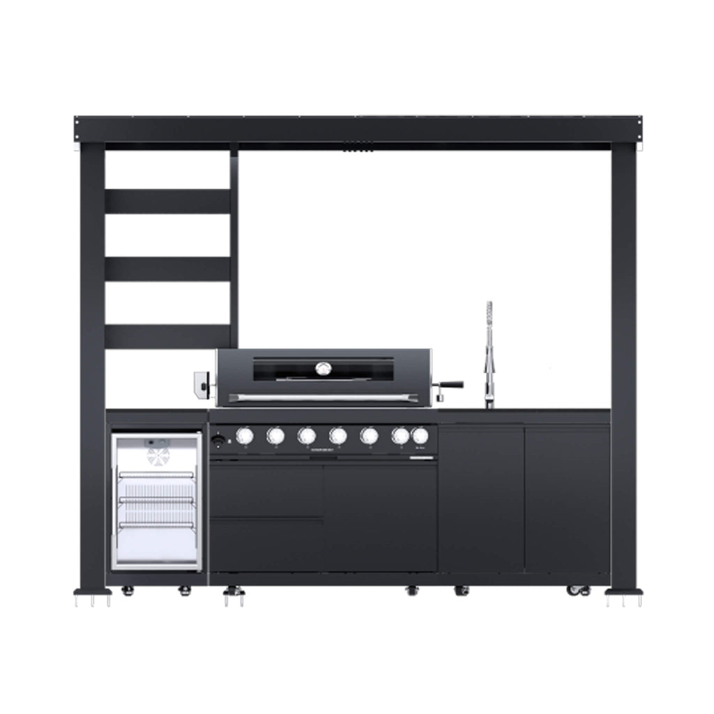 Castelle Flame Blaze 108-Inch 6-Burner 85K BTU Deluxe Stainless Steel Liquid Propane Outdoor Kitchen Grill Island With Wine C