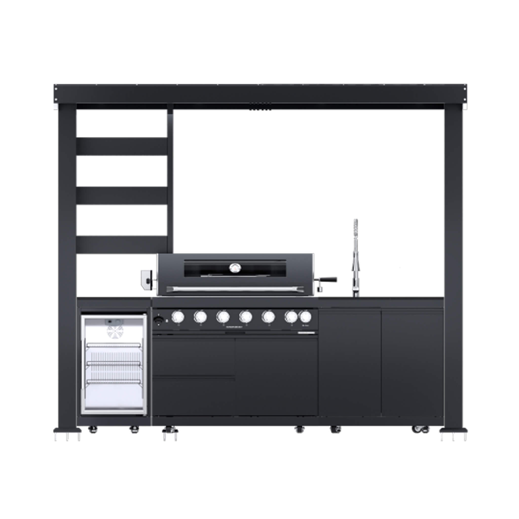 Castelle Flame Blaze 108-Inch 6-Burner 85K BTU Deluxe Stainless Steel Liquid Propane Outdoor Kitchen Grill Island With Wine C