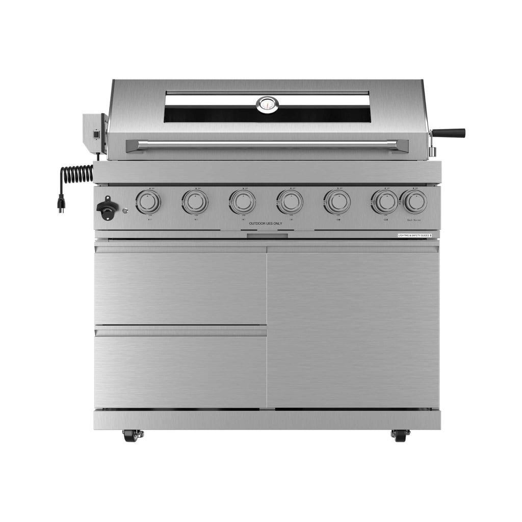 Castelle Flame Blaze 108-Inch 6-Burner 85K BTU Deluxe Stainless Steel Liquid Propane Outdoor Kitchen Grill Island With Wine C