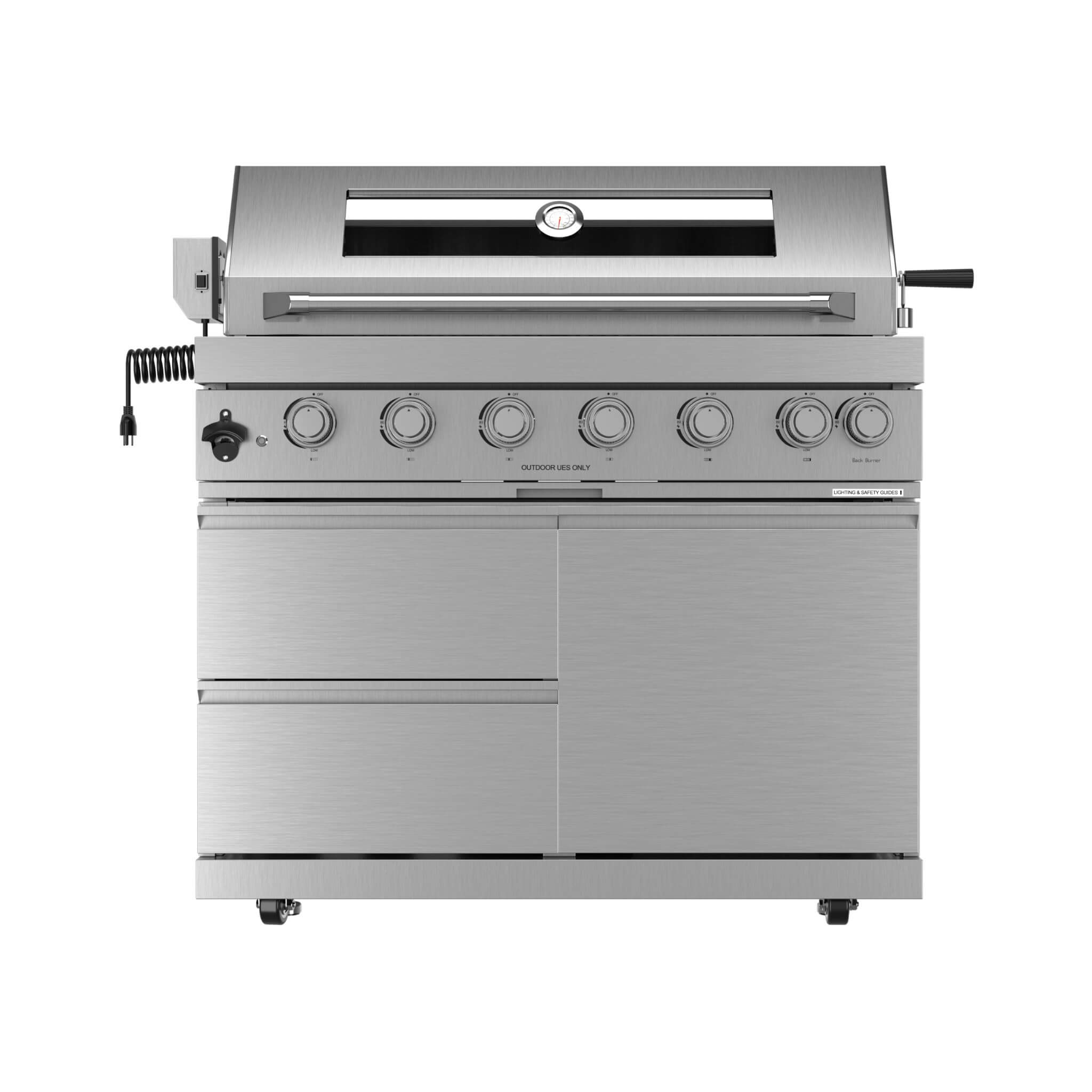 Castelle Flame Blaze 108-Inch 6-Burner 85K BTU Deluxe Stainless Steel Liquid Propane Outdoor Kitchen Grill Island With Wine C