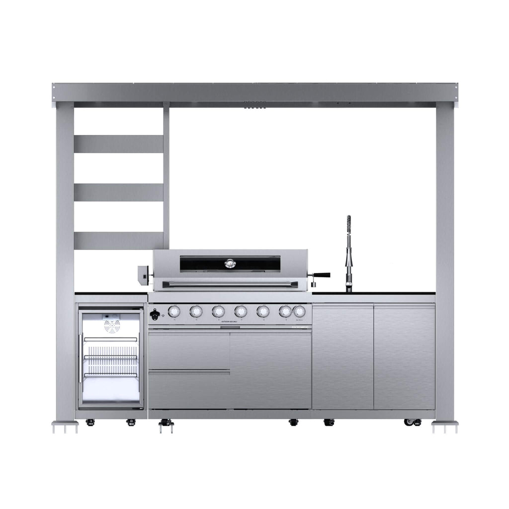 Castelle Flame Blaze 108-Inch 6-Burner 85K BTU Deluxe Stainless Steel Liquid Propane Outdoor Kitchen Grill Island With Wine C