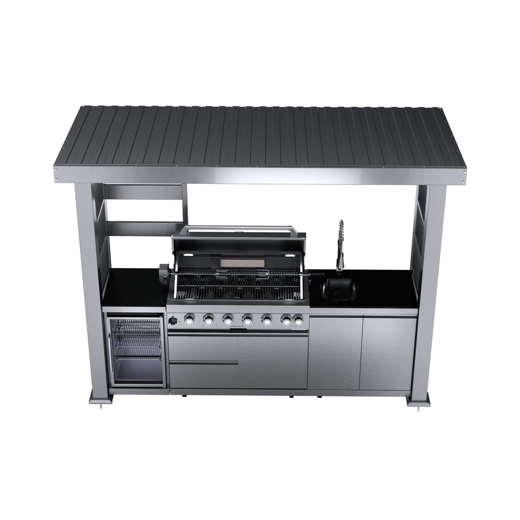 Castelle Flame Blaze 108-Inch 6-Burner 85K BTU Deluxe Stainless Steel Liquid Propane Outdoor Kitchen Grill Island With Wine C
