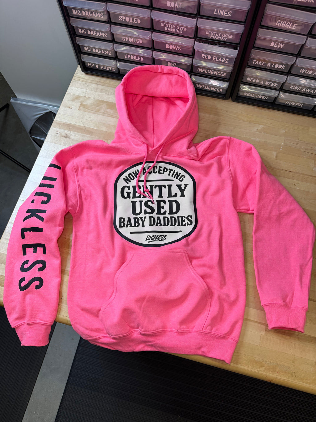 Luckless Outfitters Now Accepting Gently Used Baby Daddies Hoodie — side view