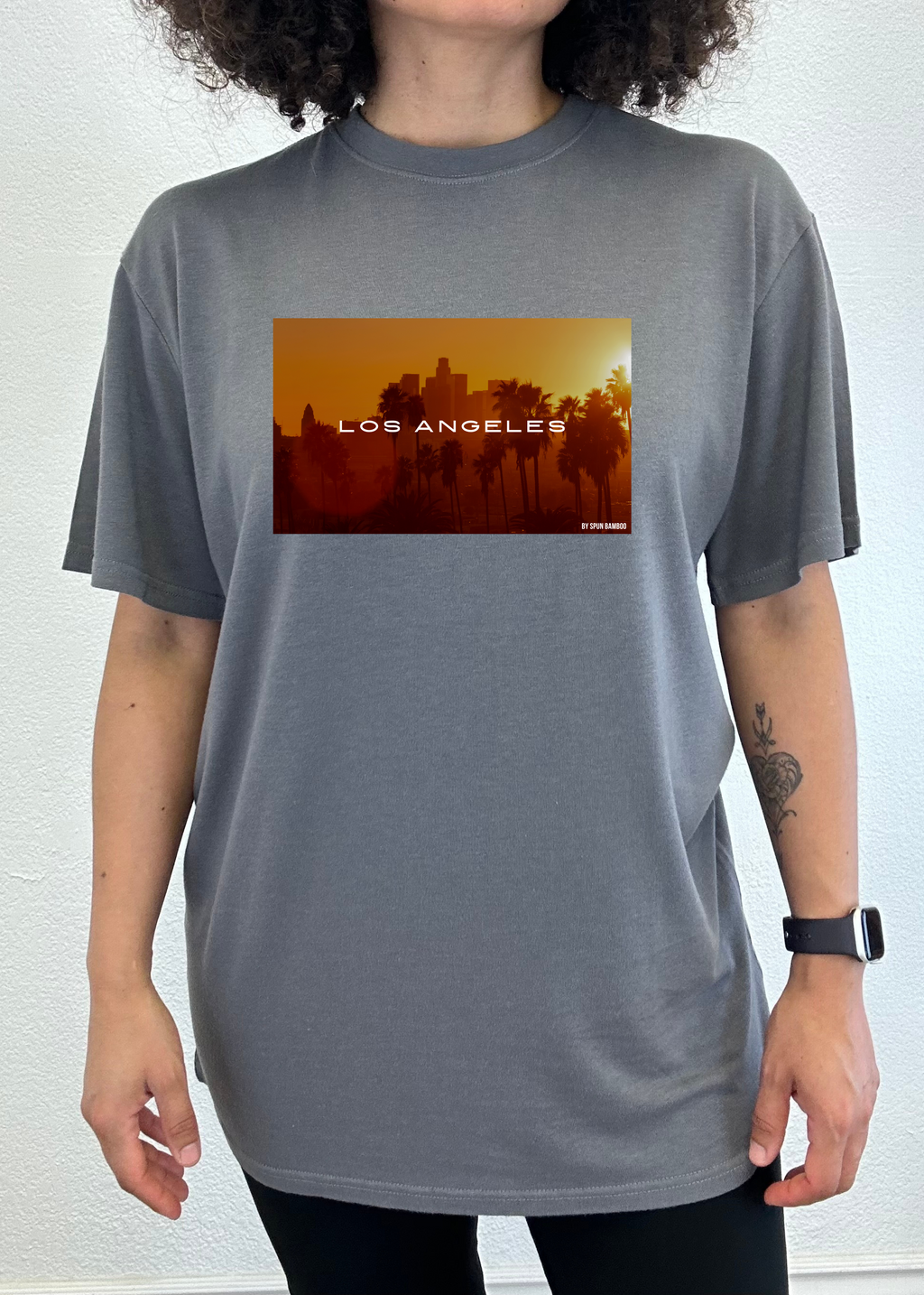 Spun Bamboo Los Angeles Unisex Bamboo Viscose/Organic Cotton Short Sleeve Graphic T-Shirt — back view