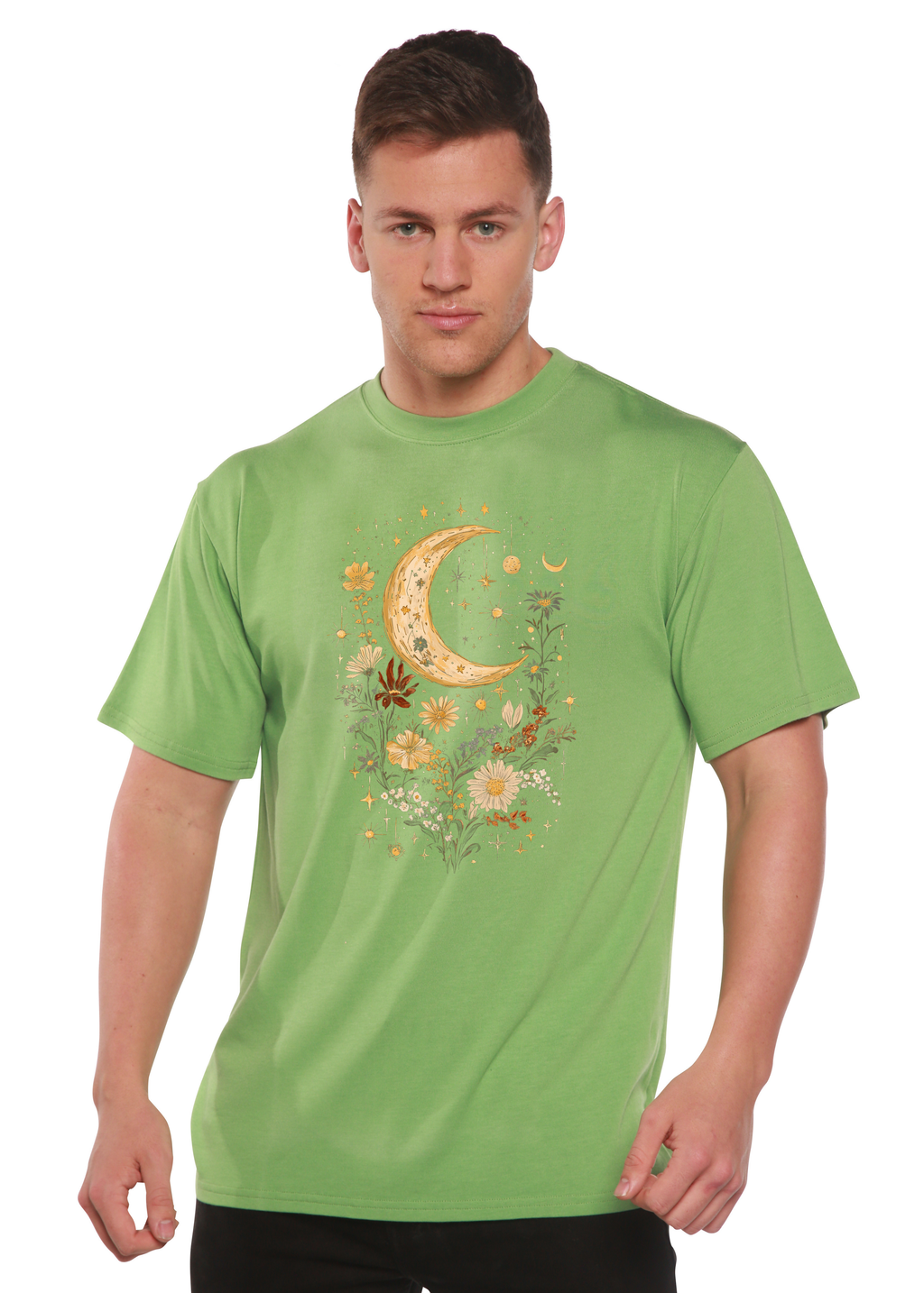 Spun Bamboo Celestial Moon Boho Flowers Vintage Unisex Bamboo/Cotton Graphic T-Shirt — packaging