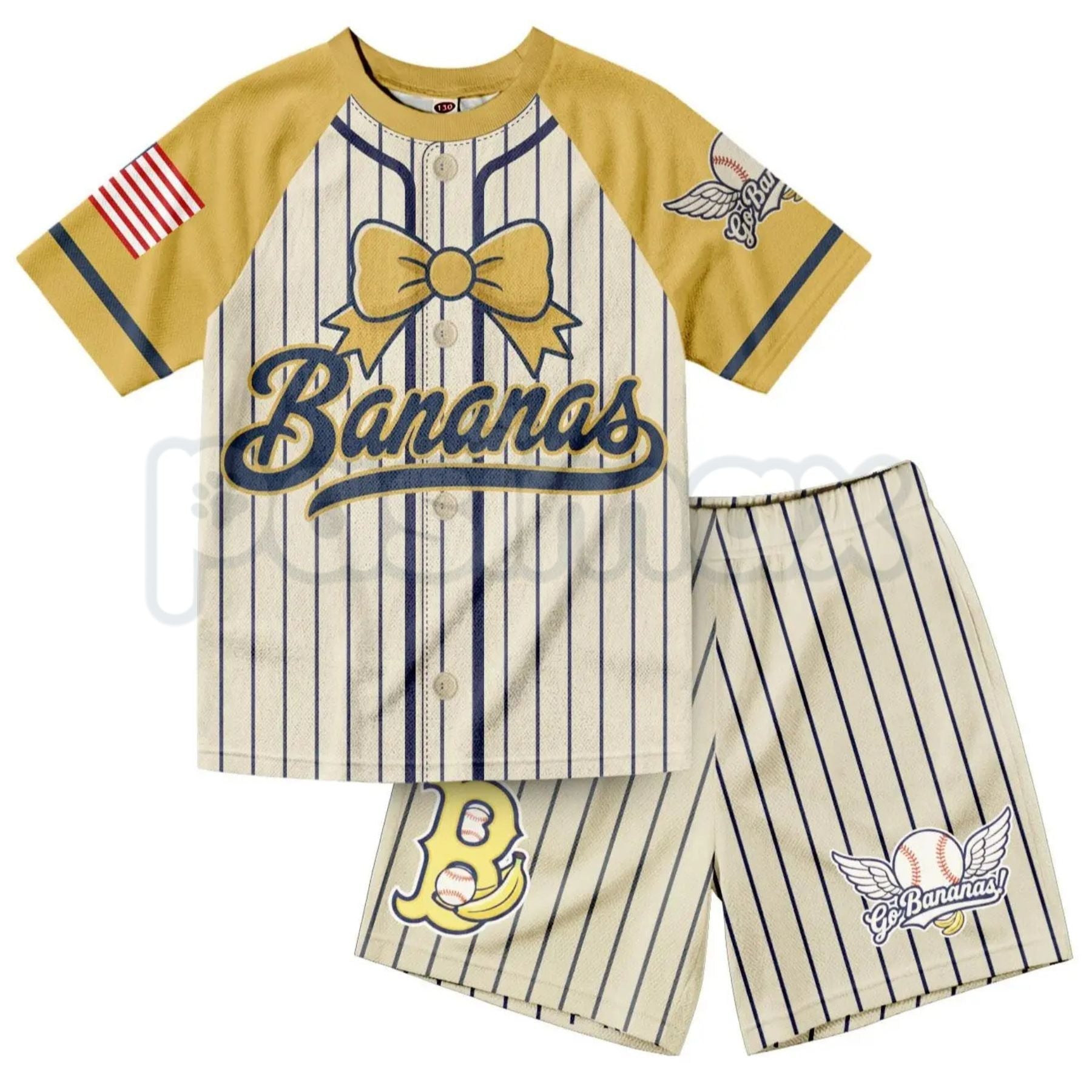 Dabbing Banana Retro American Flag Baseball Jersey Set – Toddler Athletic Mesh Outfit