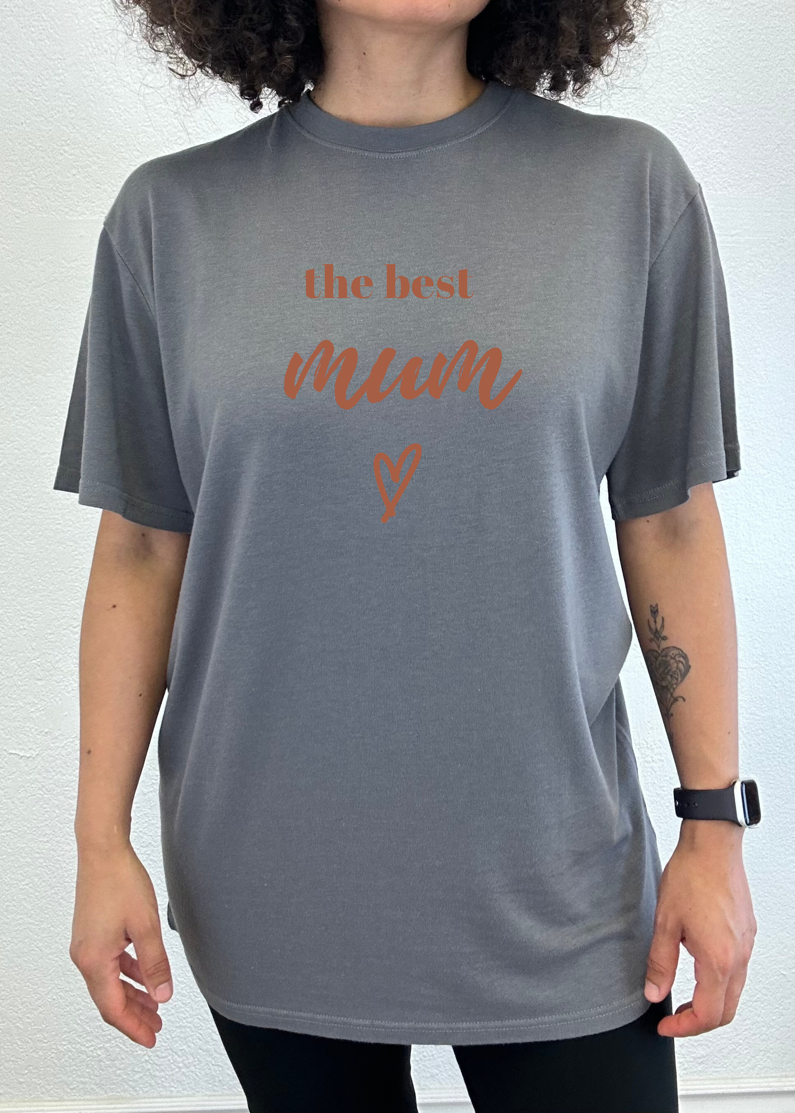 Spun Bamboo The Best Mum Unisex Bamboo Viscose/Organic Cotton Short Sleeve Graphic T-Shirt — detail close-up