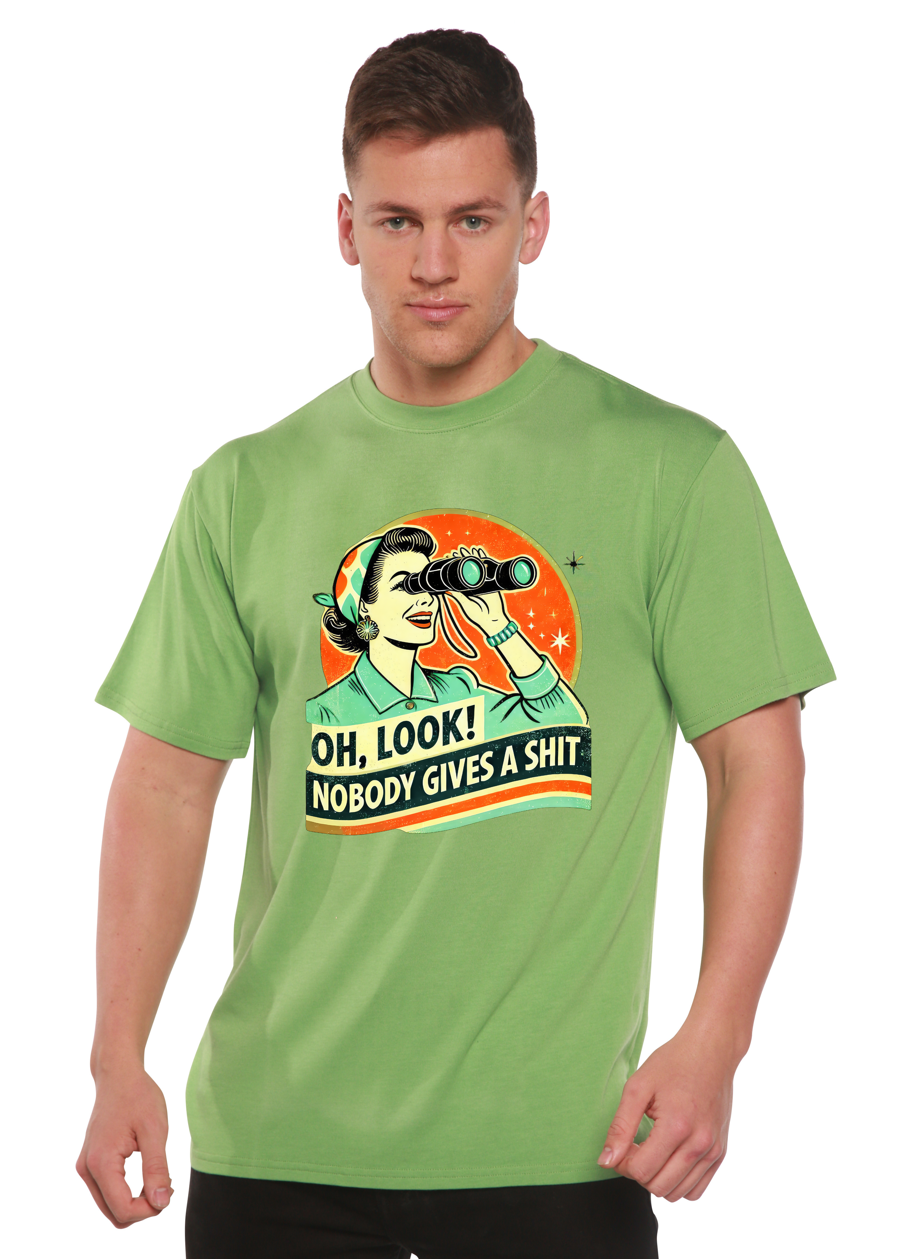 Spun Bamboo Funny Retro Woman Unisex Bamboo/Cotton Graphic T-Shirt — fabric or material detail