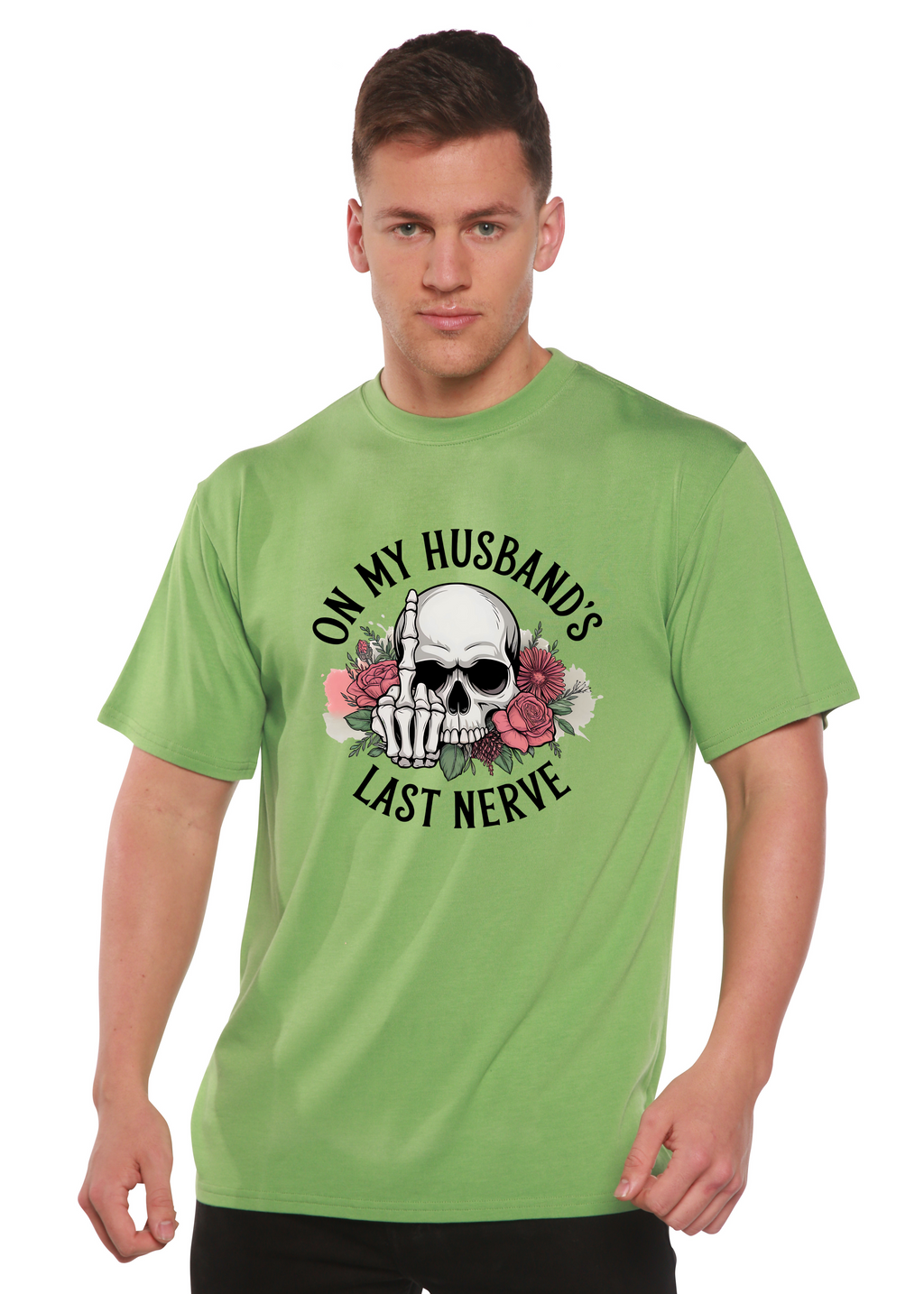 Spun Bamboo On My Husbands Last Nerve Sublimation Unisex Bamboo/Cotton Graphic T-Shirt — in-use photo