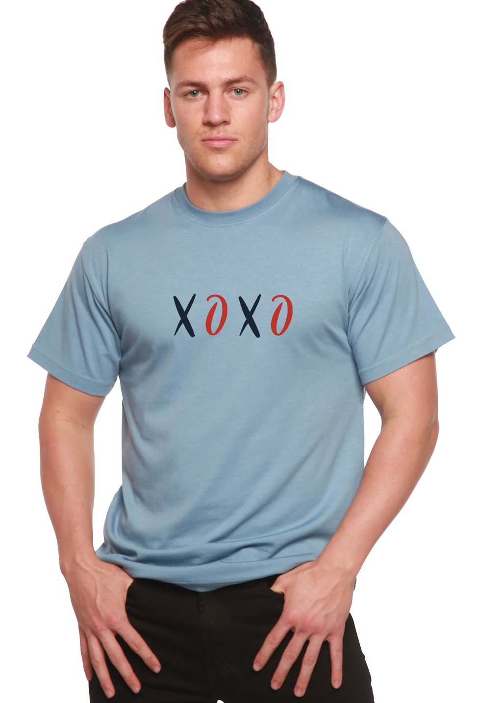 Spun Bamboo XOXO Unisex Bamboo/Cotton Graphic T-Shirt — detail close-up
