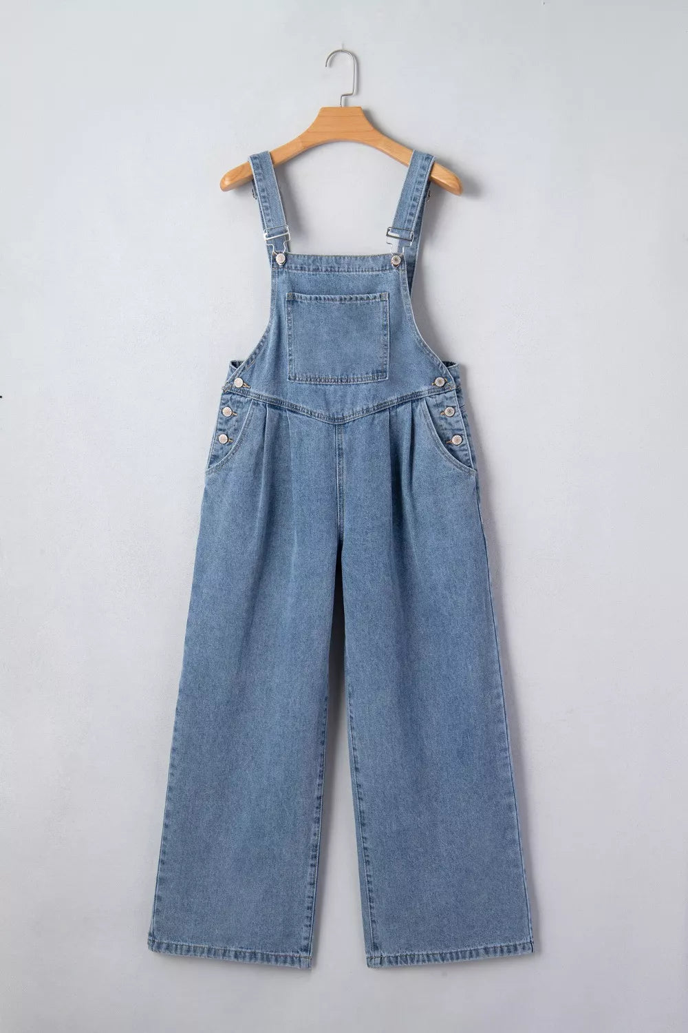 Pleated Wide Leg Retro Pocketed Denim Jumpsuit