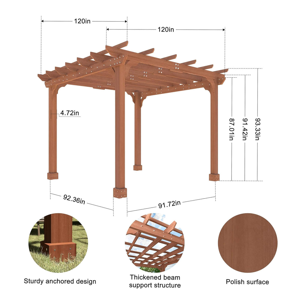 Alora Outdoor Cedar Wood Patio Pergola With Slatted Trellis Roof (SAK92150) – SAKSBY WHOLESALE, view 9